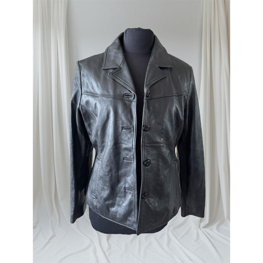 Black Leather Women's Blazer, Size L