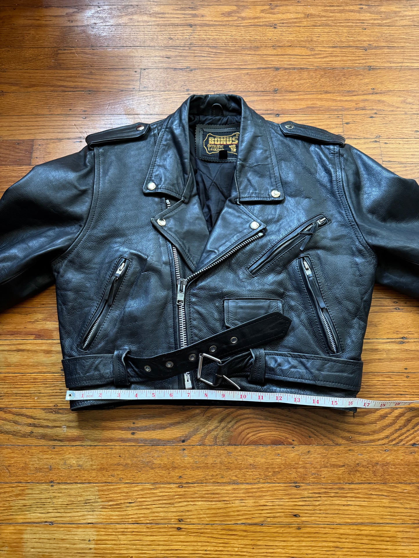 Women's Cropped Vintage Leather Motorcycle Jacket, Medium