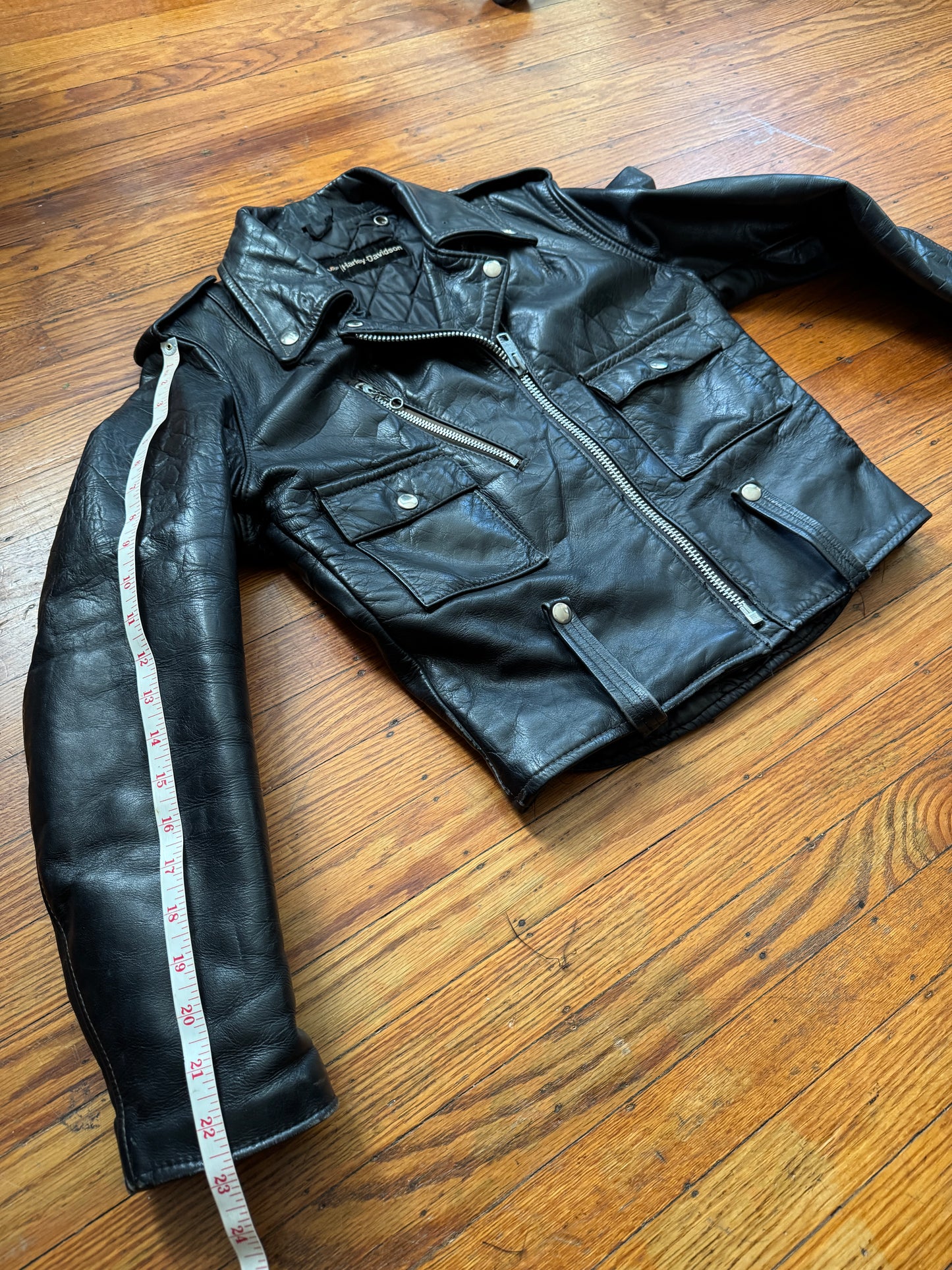 Women's Vintage 1970's Harley Davidson Leather Motorcycle Jacket, Medium