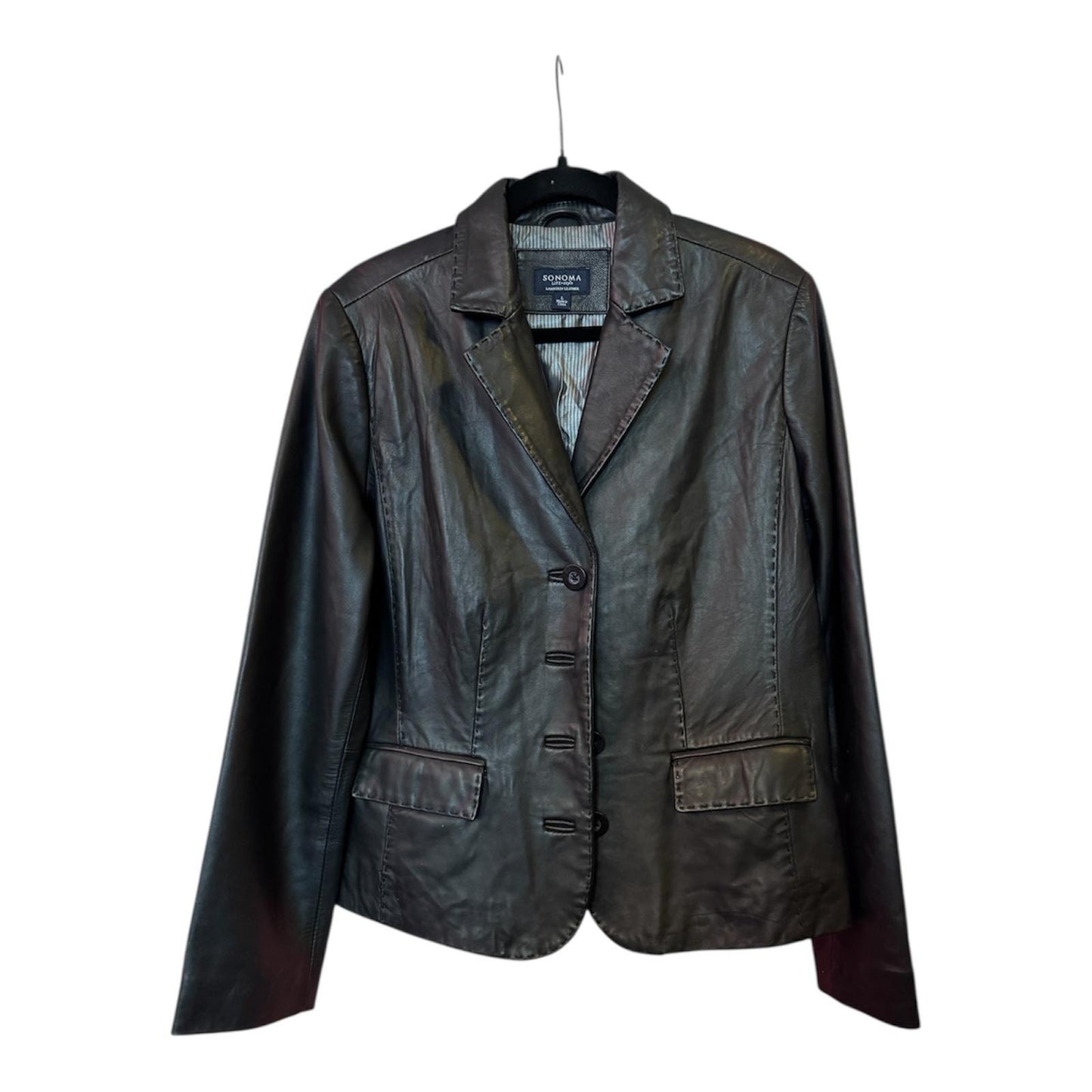 Black Leather Women's Blazer, Size L