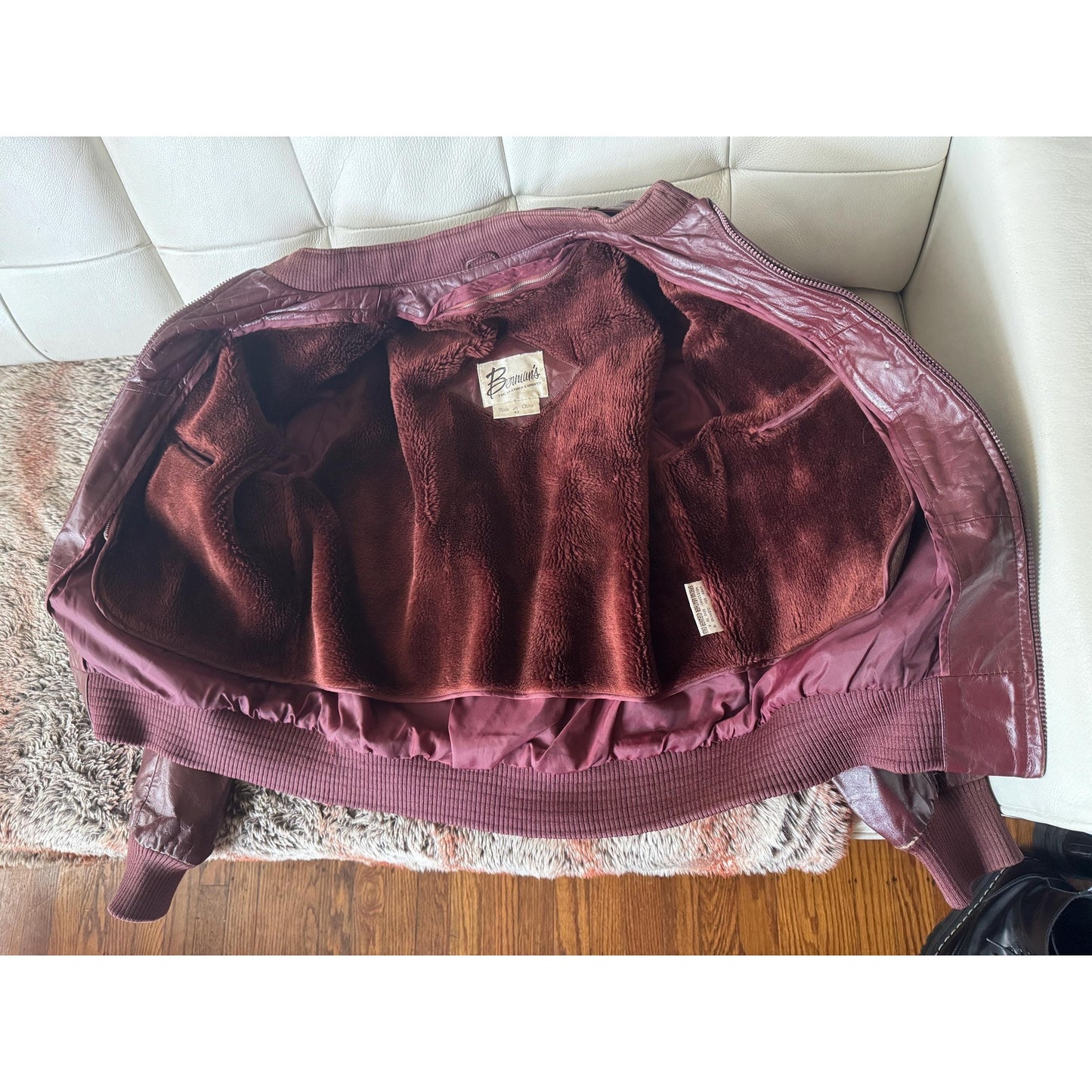 Men's Brownish Burgundy Vintage Leather Jacket, Large, 42