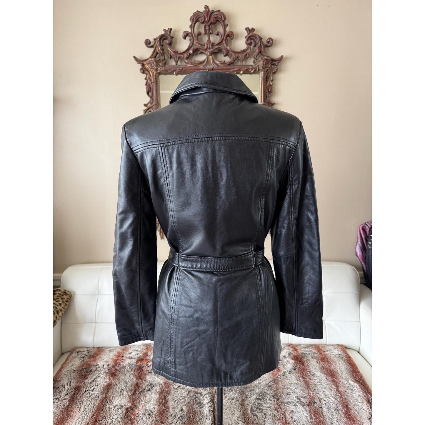 Black Leather Women's Trench, M
