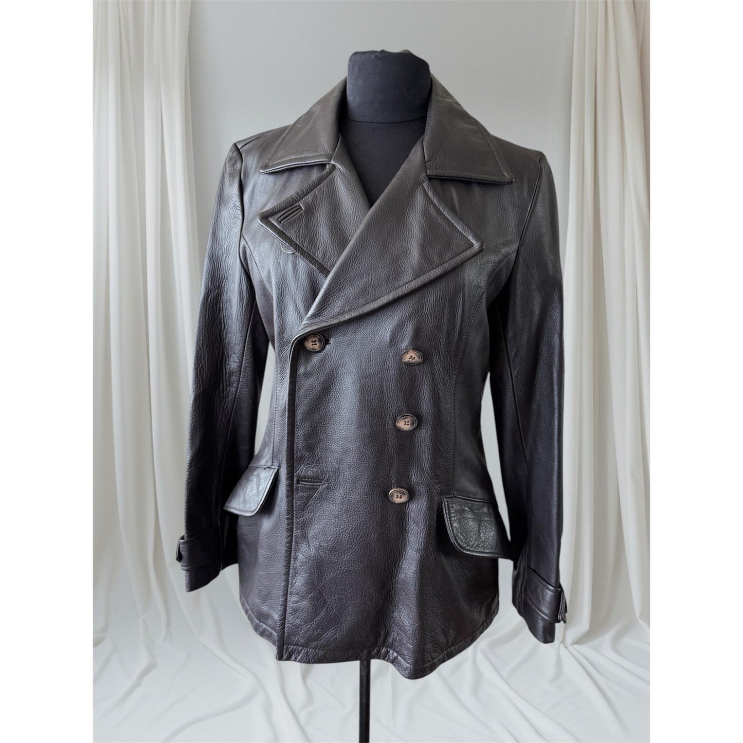 Dark Brown Women's Leather Trench Coat, M