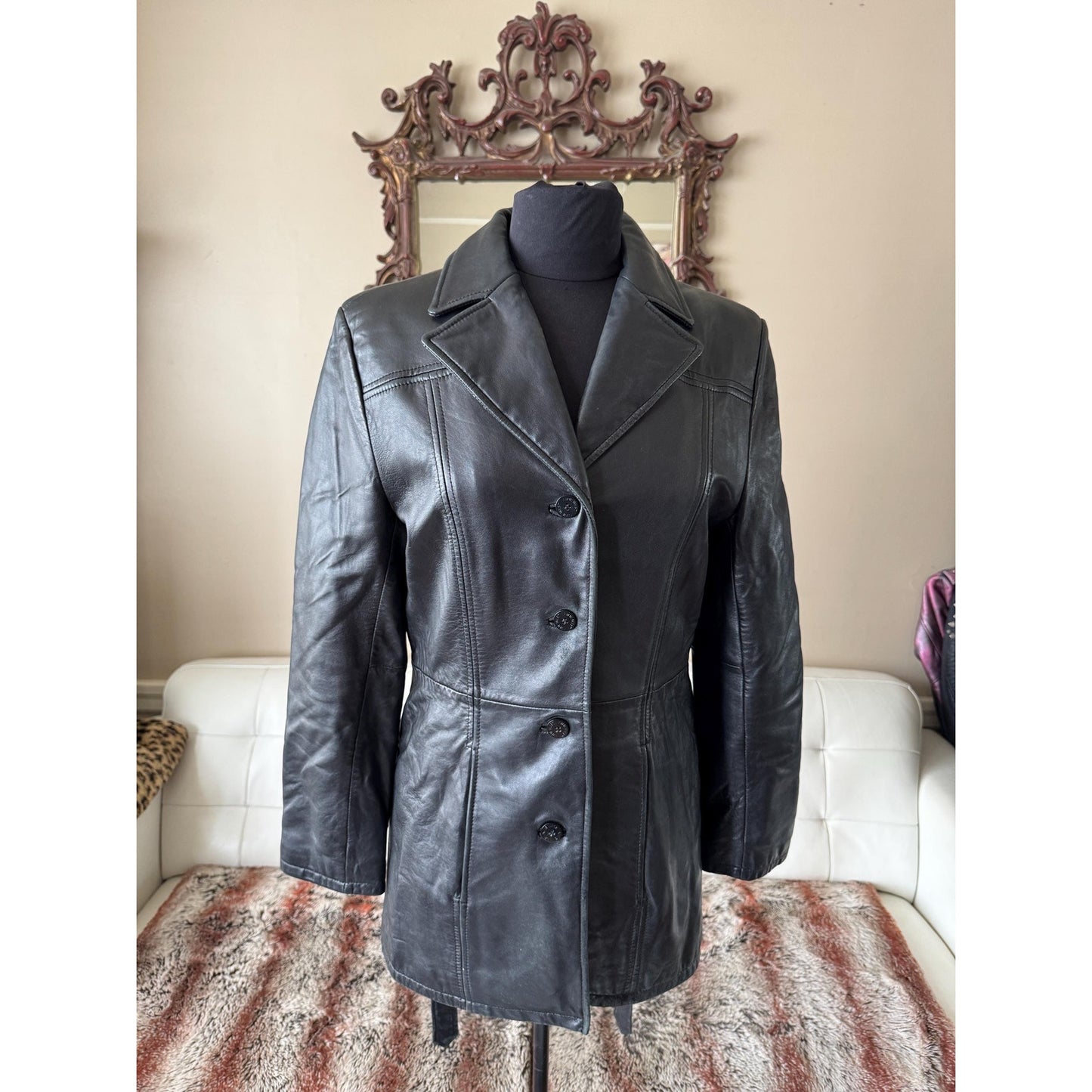 Black Leather Women's Trench, M