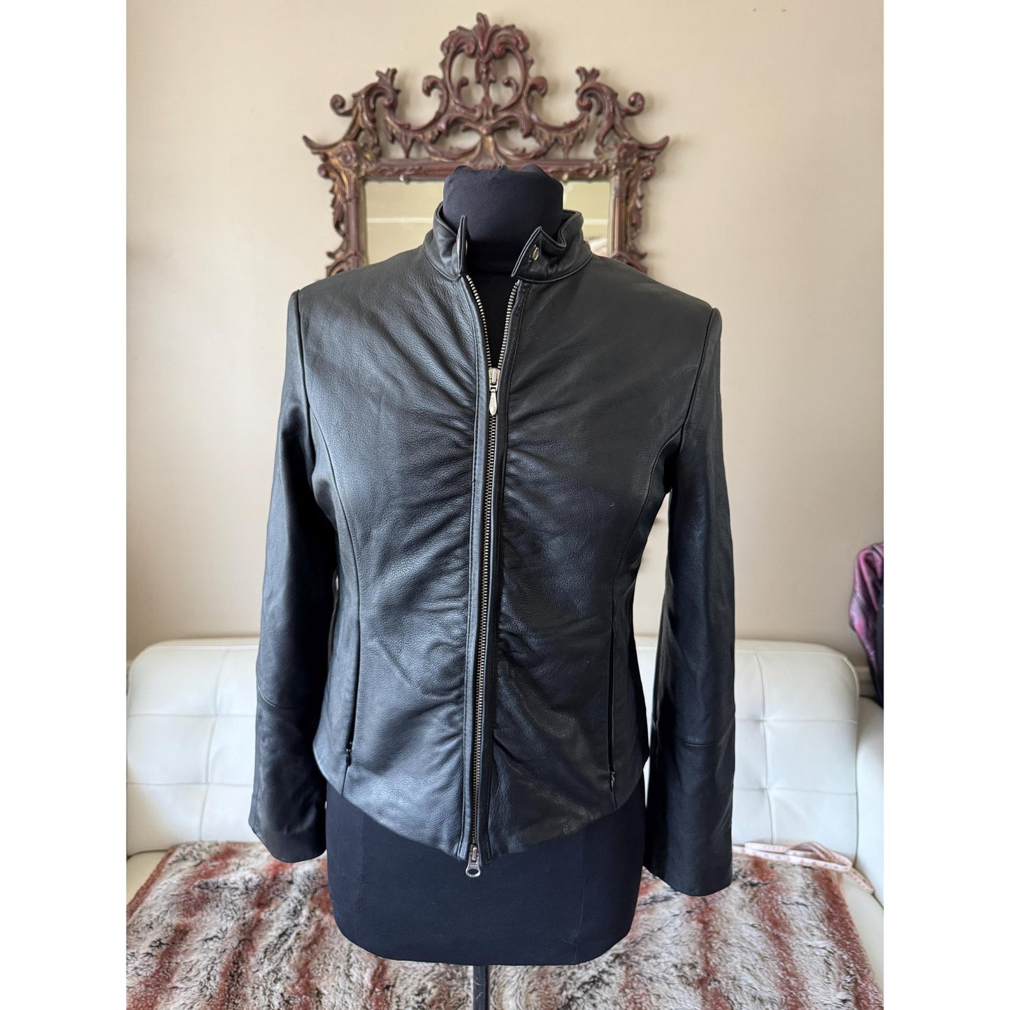 Women's Leather Motorcycle Jacket, Medium