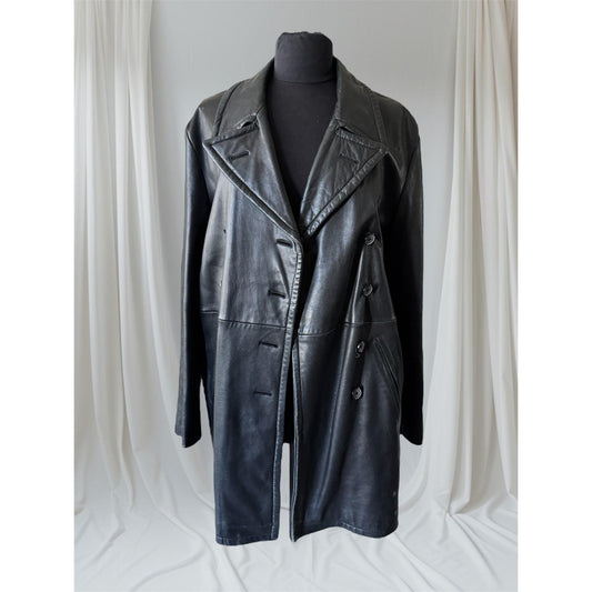 Black Leather Women's Trench, Size L