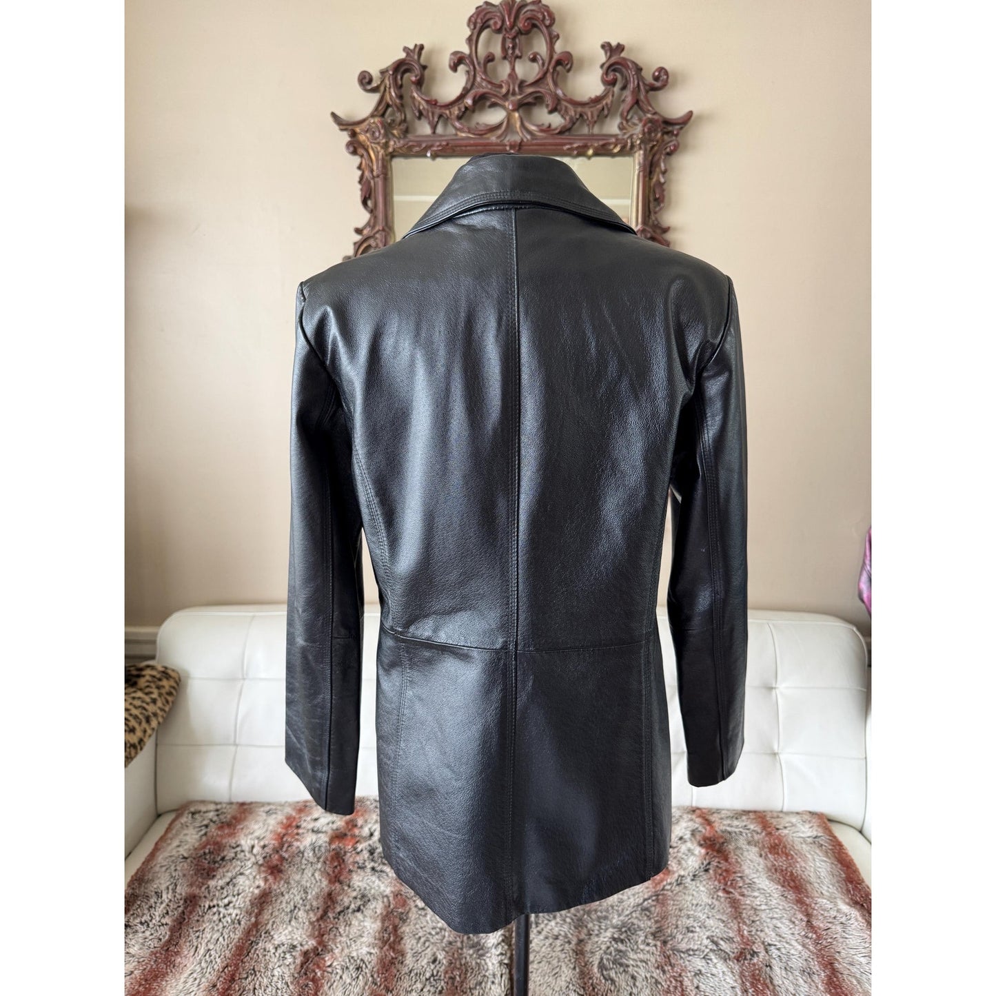 Black Leather Women's Trench, Size M