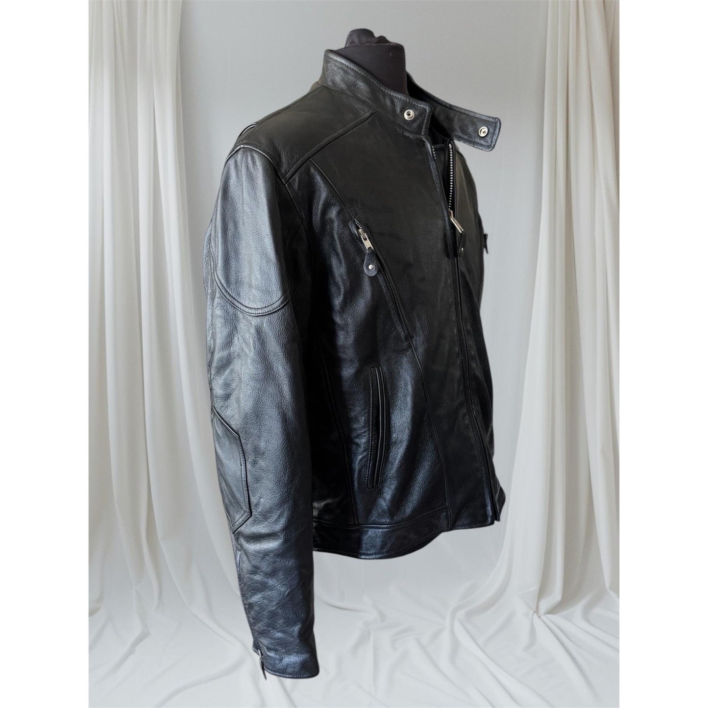 Men's Black Leather Motorcycle Jacket, XL