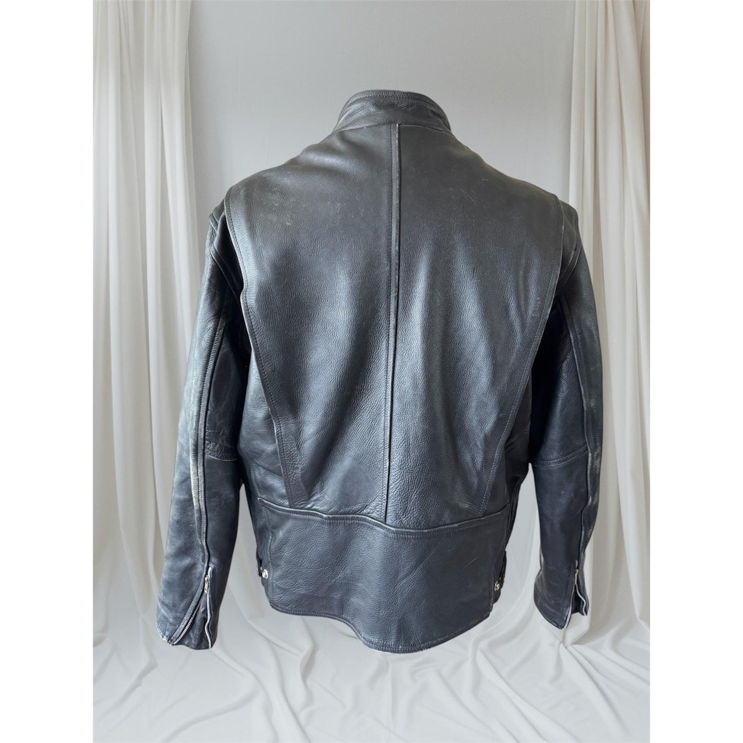 Men's Vintage Black Leather Motorcycle Jacket, 48/ XL