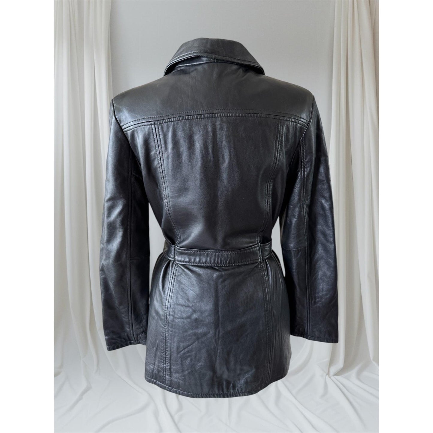 Black Leather Women's Trench, M
