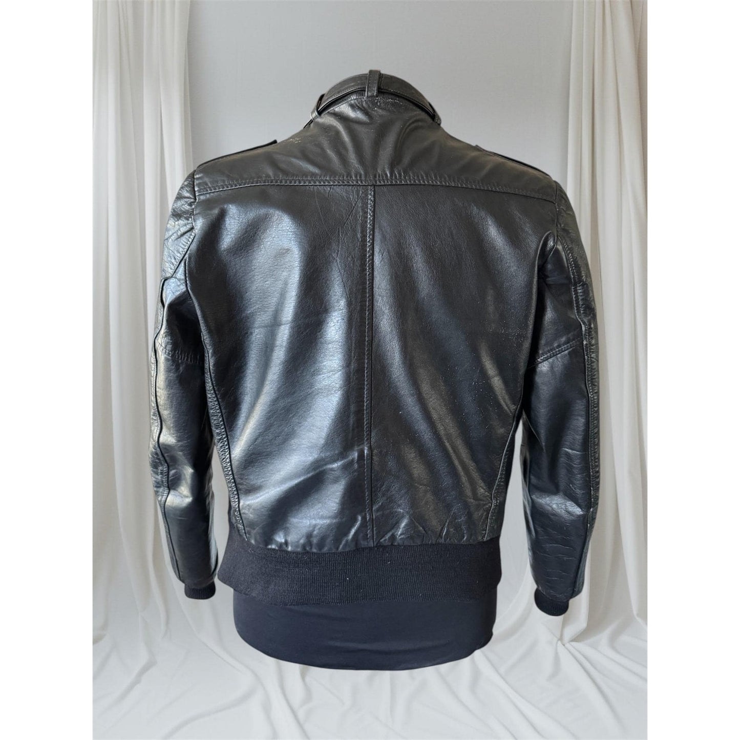 Copied - Men's Vintage Black Leather Bomber Jacket, Medium 40