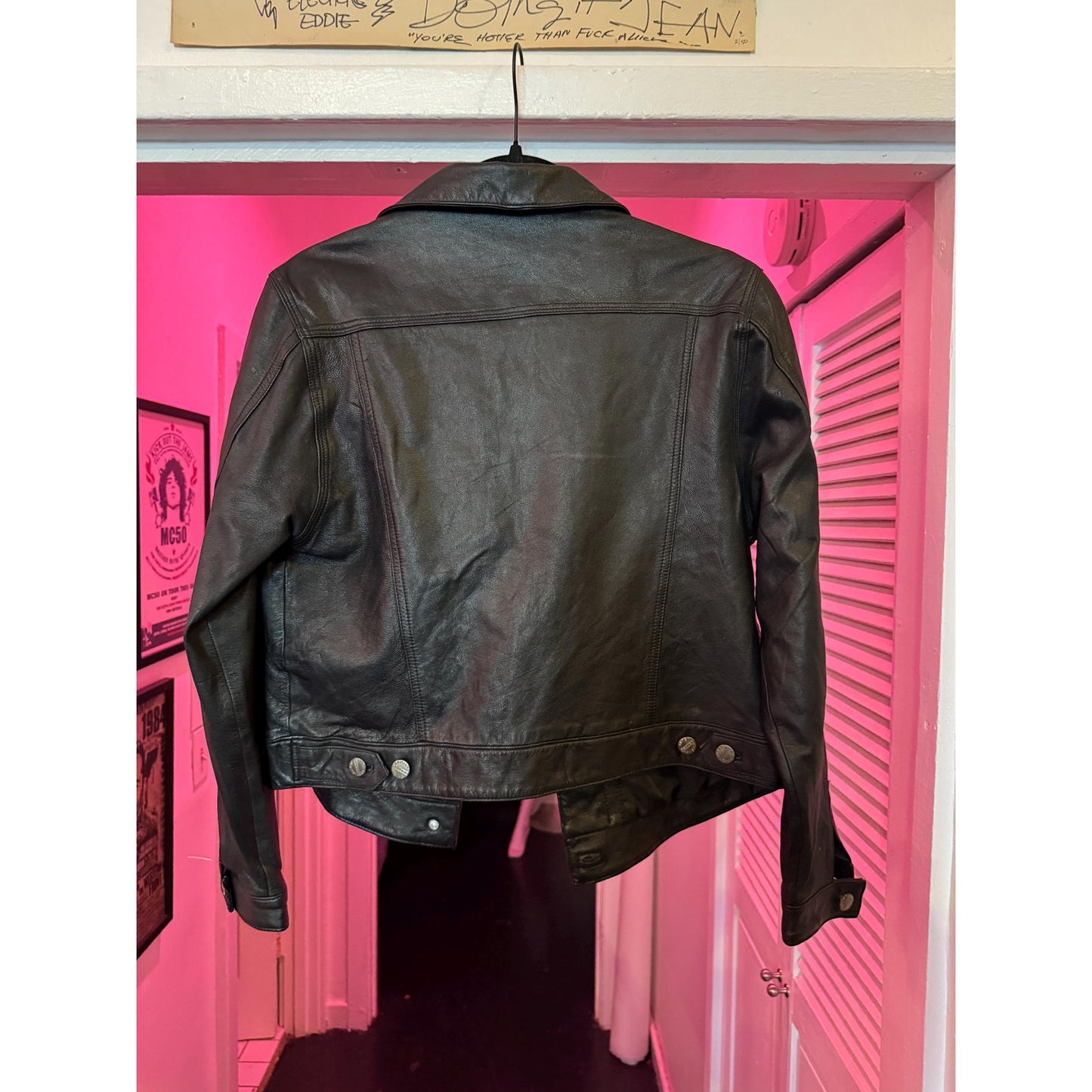 Women's Leather Trucker Style Jacket, Large