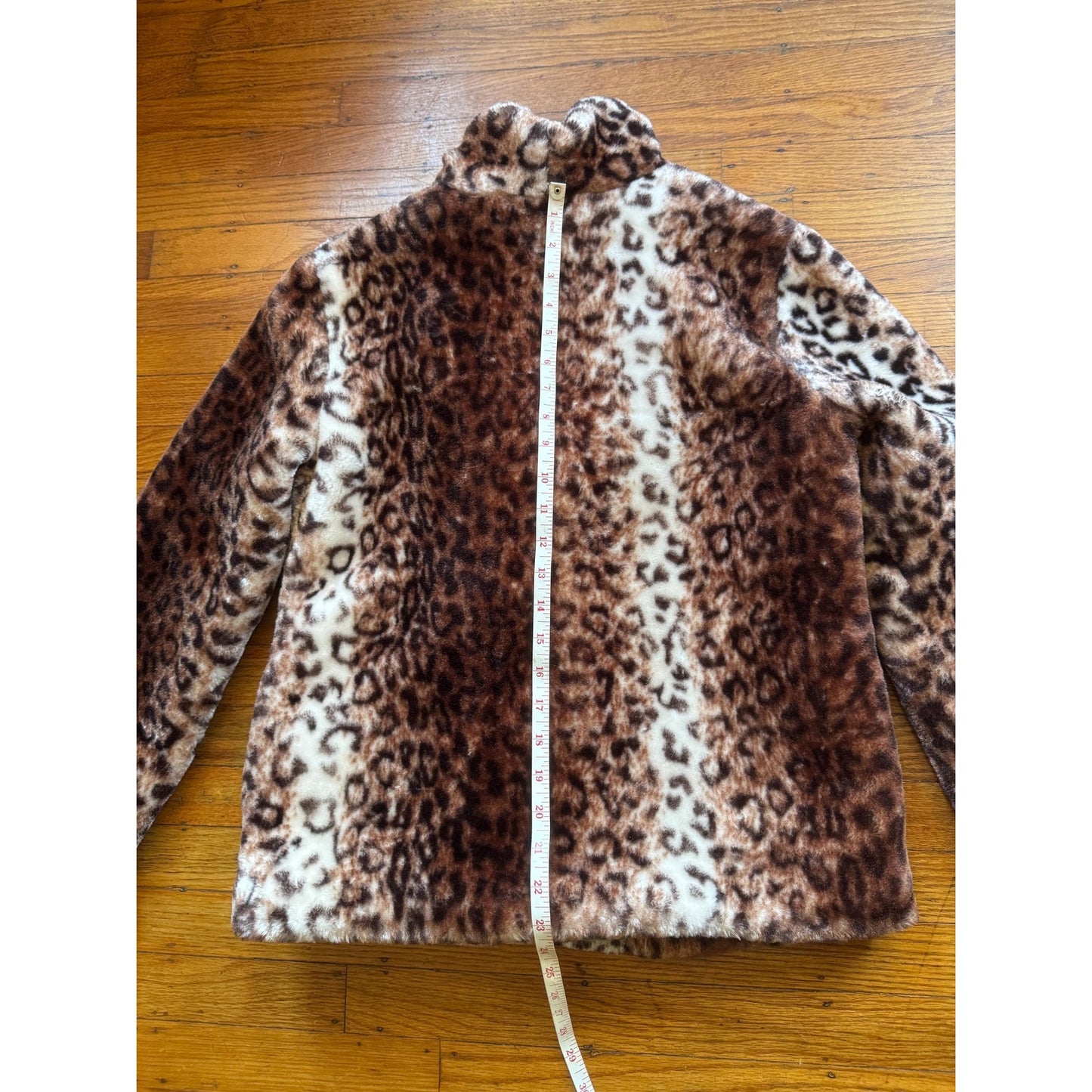 Leopard Print Faux Fur Coat, M