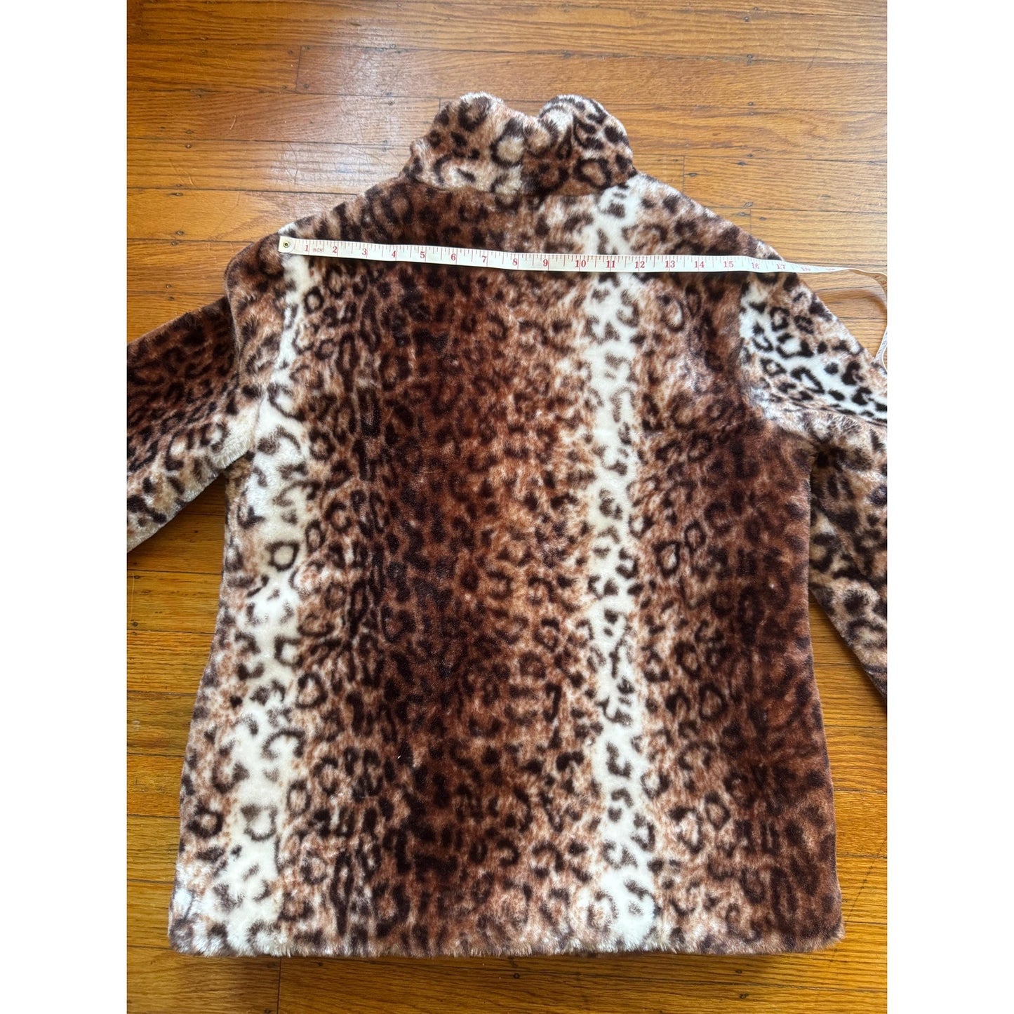 Leopard Print Faux Fur Coat, M