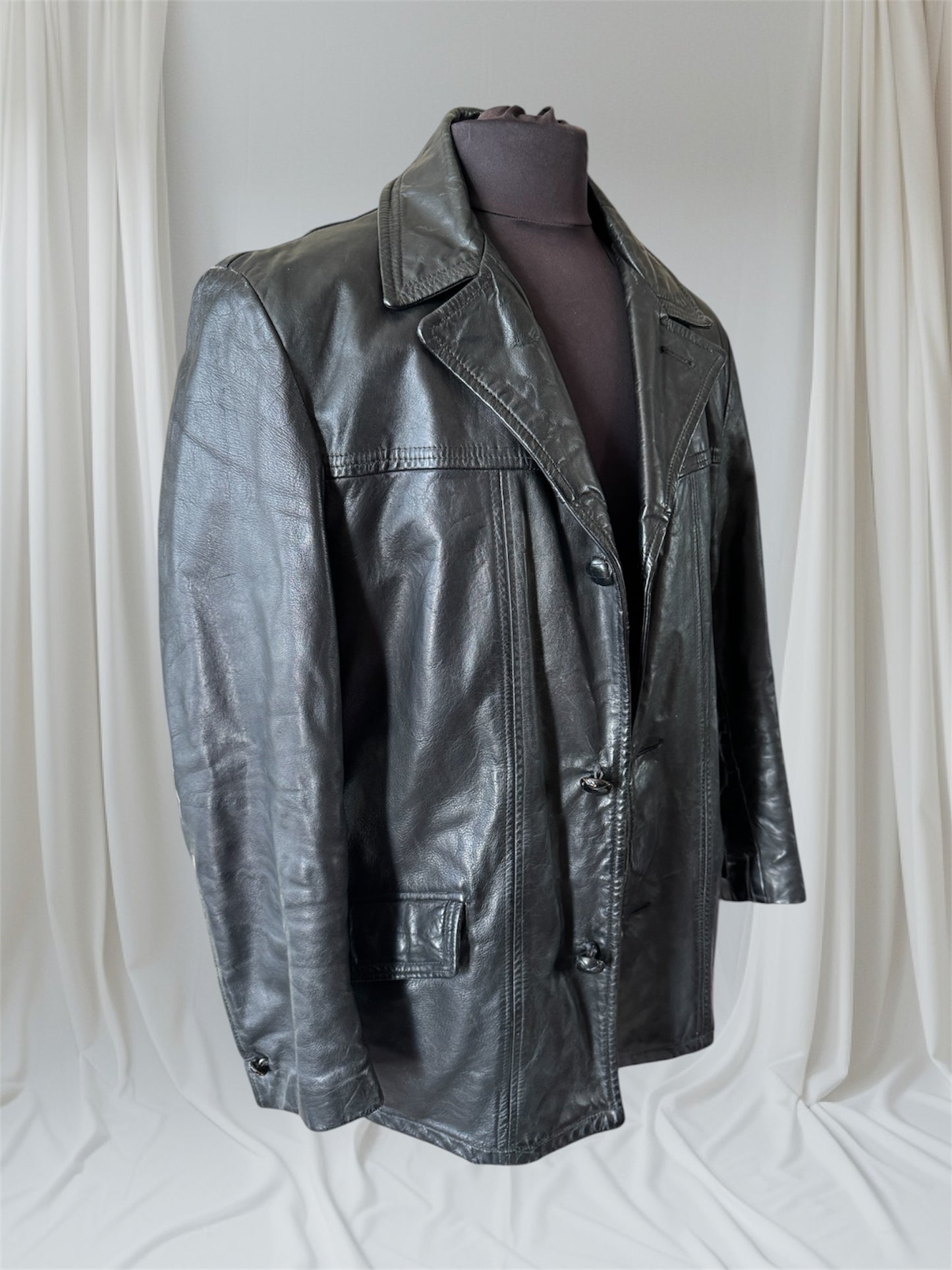 Men's 1970's Leather Blazer Jacket, Large