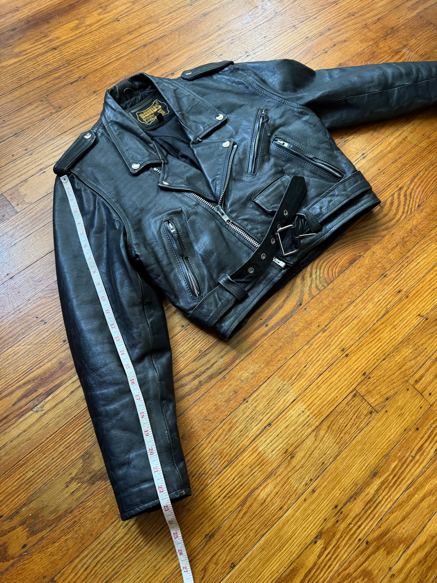 Women's Cropped Vintage Leather Motorcycle Jacket, Medium