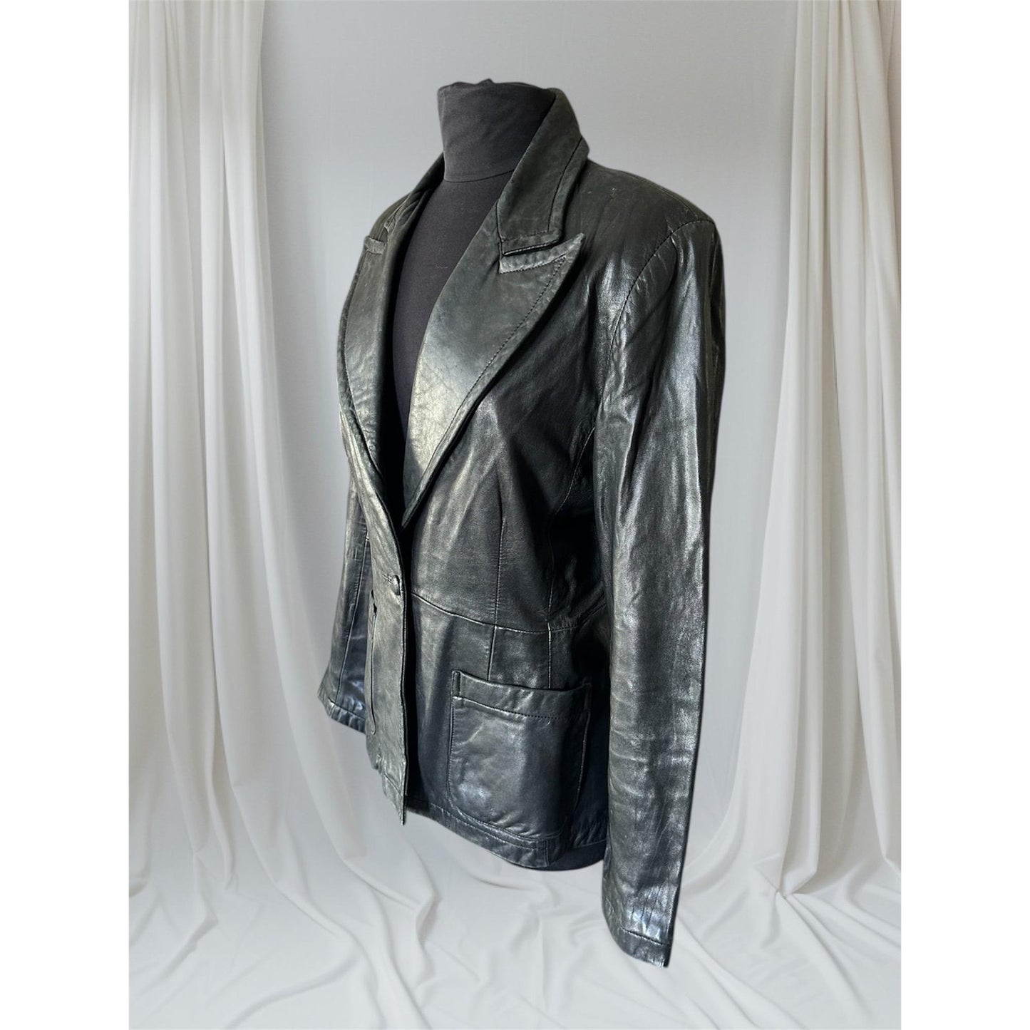Black Leather Women's Blazer, Size M