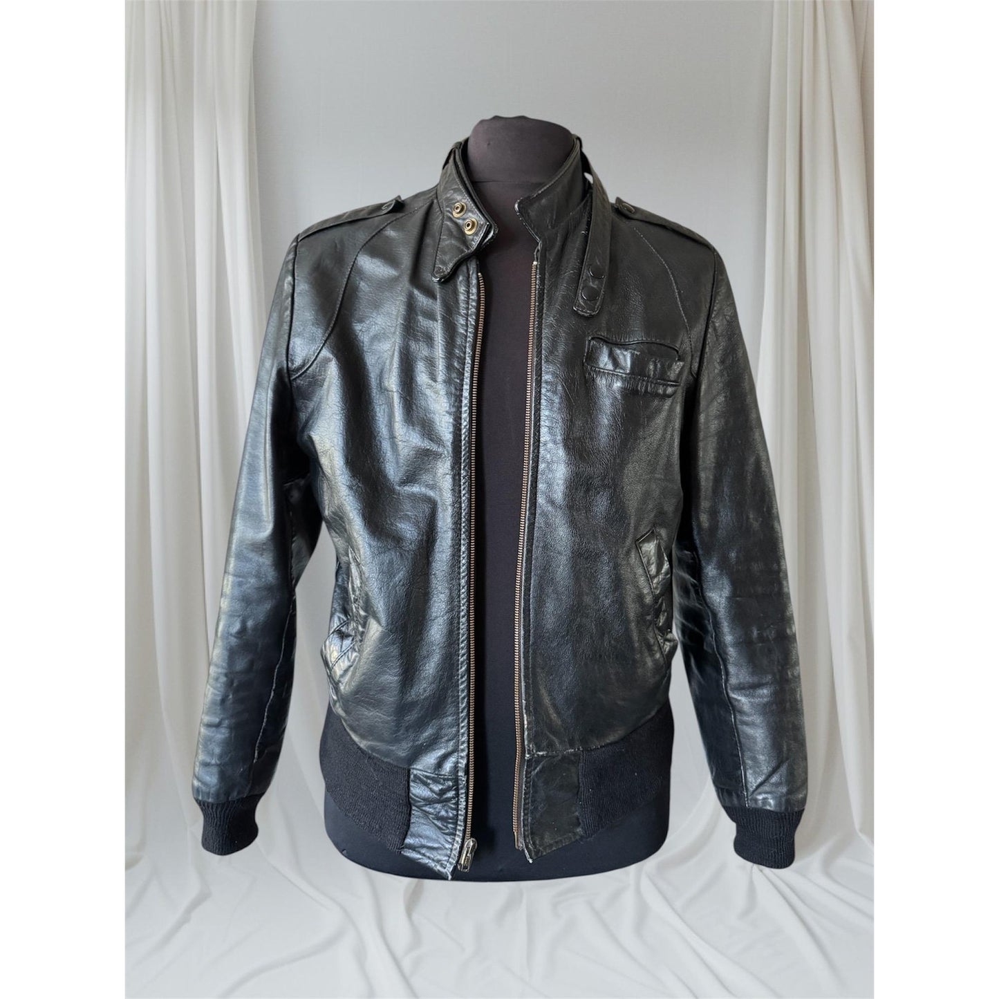 Copied - Men's Vintage Black Leather Bomber Jacket, Medium 40