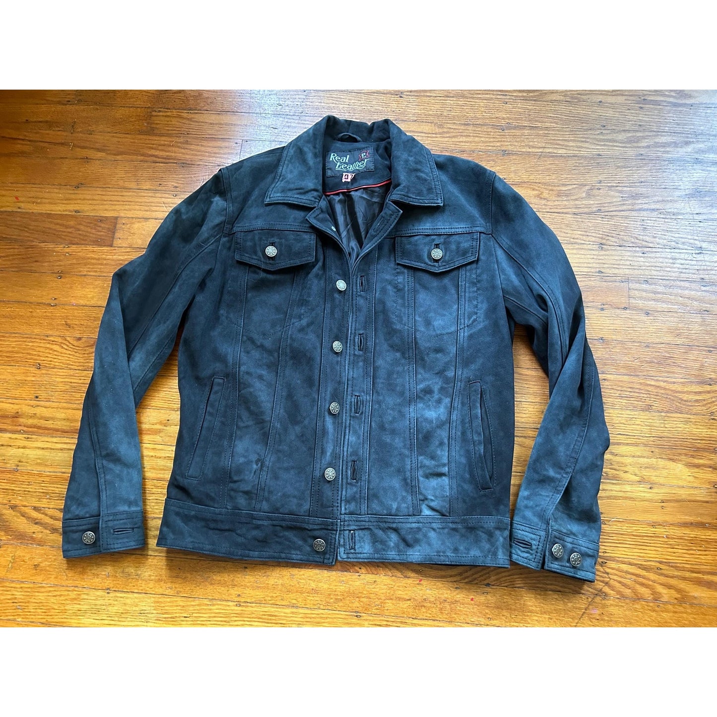 Men's Vintage Black Suede Trucker Jacket, Small