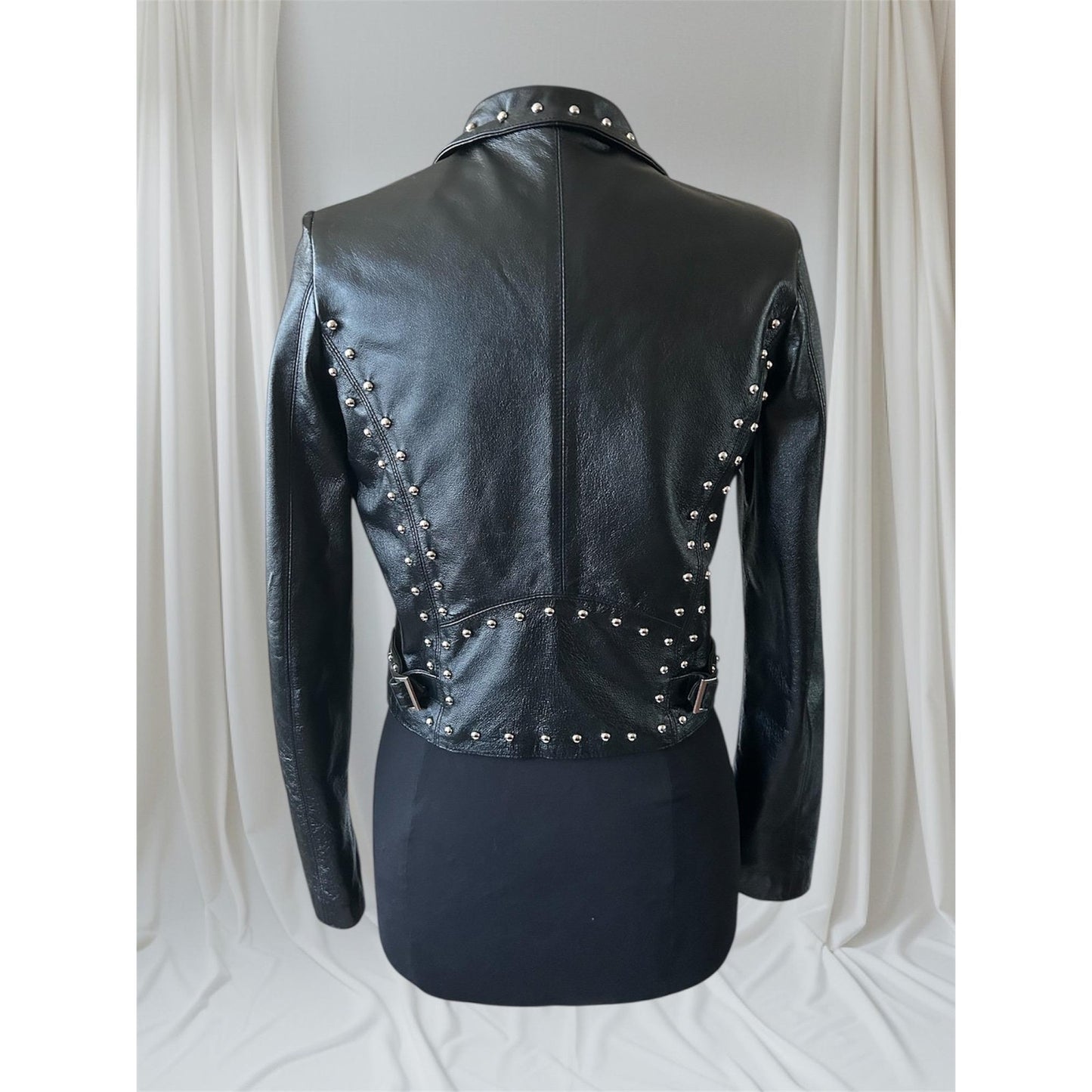 Women's Studded Leather Motorcycle Jacket, M