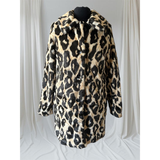 Leopard Print Faux Fur Coat, S