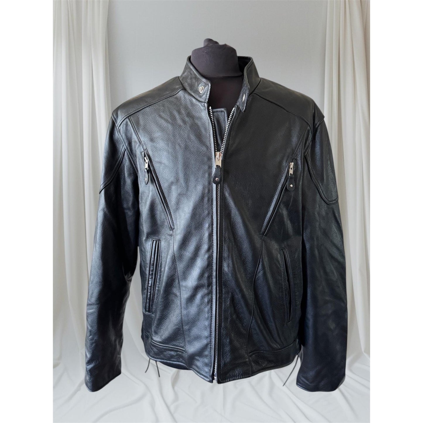 Men's Black Leather Motorcycle Jacket, XL