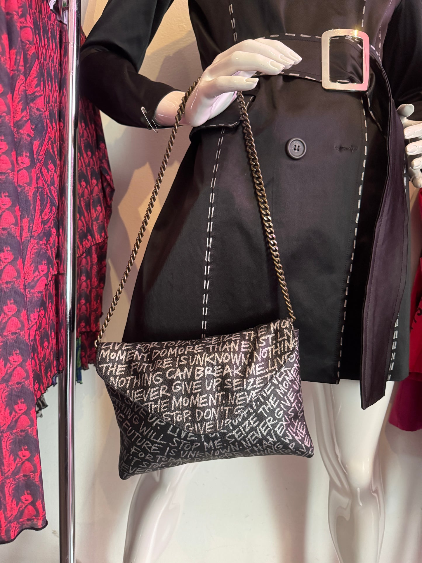 Black Empowering Statement Leather Chain Purse