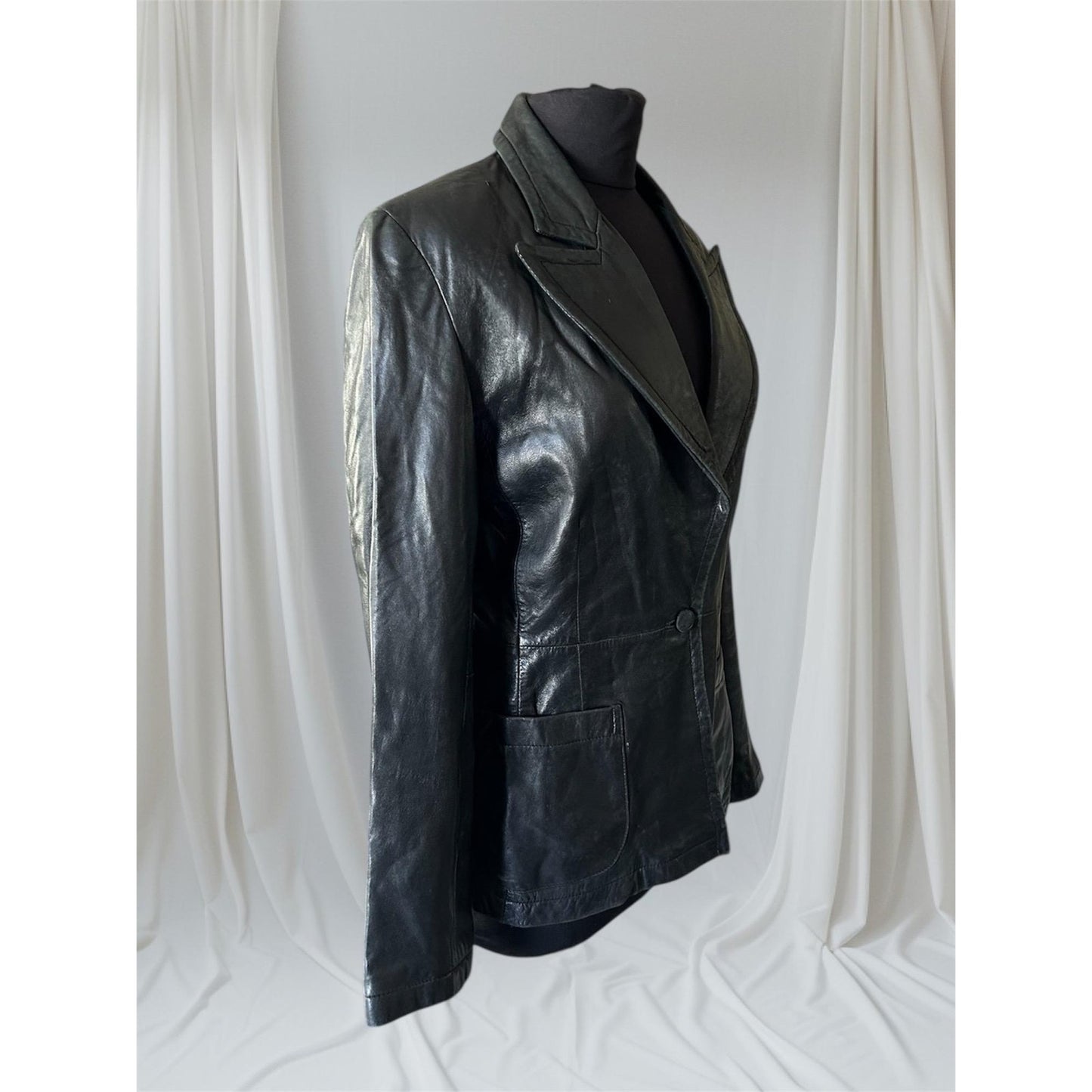 Black Leather Women's Blazer, Size M