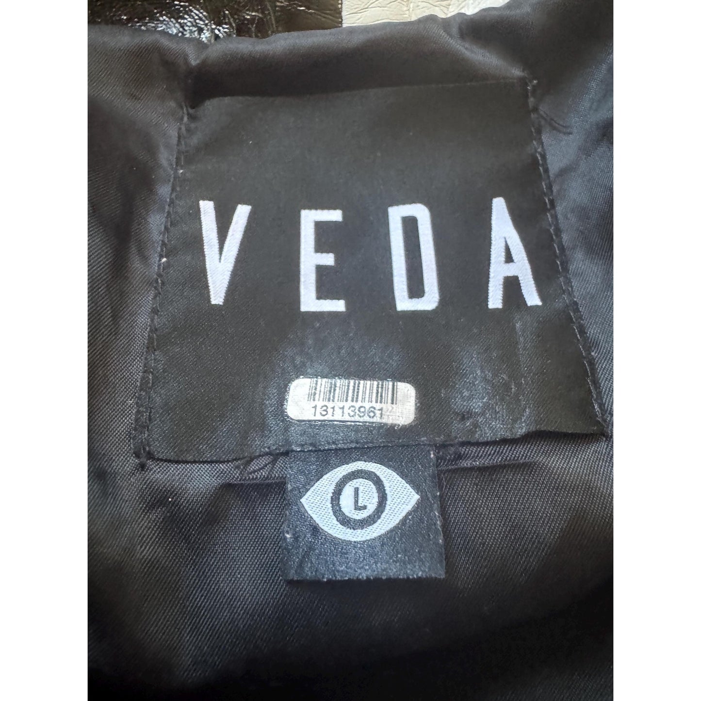 Women's Black and White Faux Patent Leather Jacket, Large