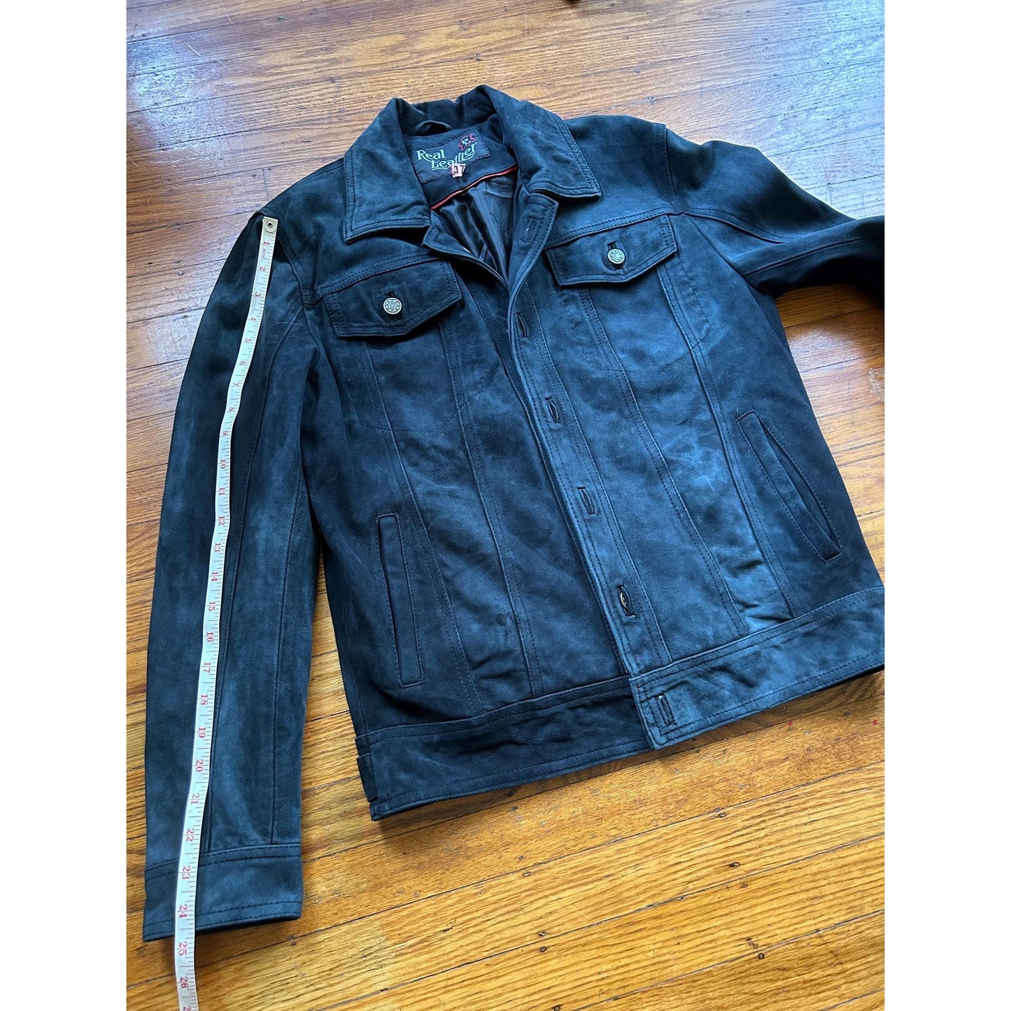 Men's Vintage Black Suede Trucker Jacket, Small