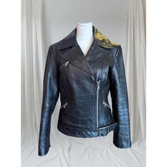 Women's Leather Motorcycle Jacket, Medium