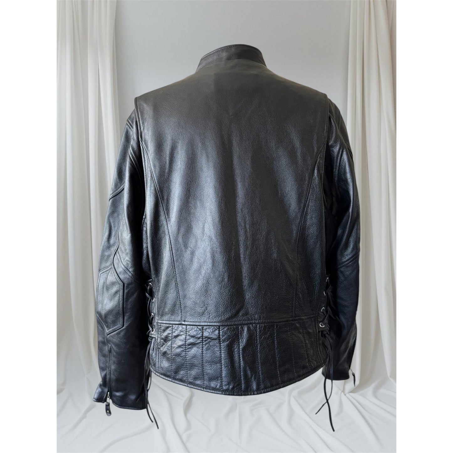 Men's Black Leather Motorcycle Jacket, XL