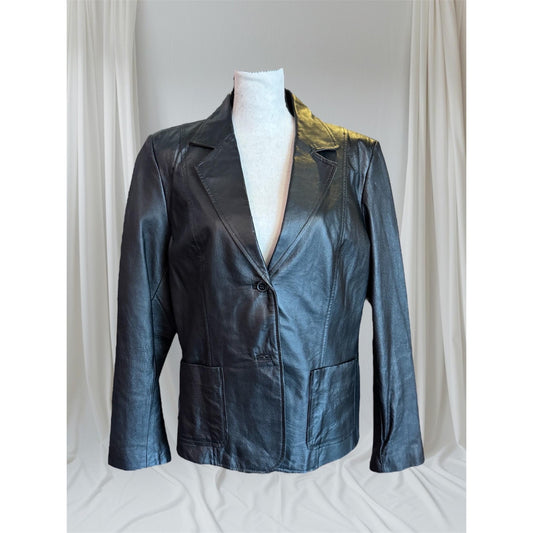 Black Leather Women's Blazer, M