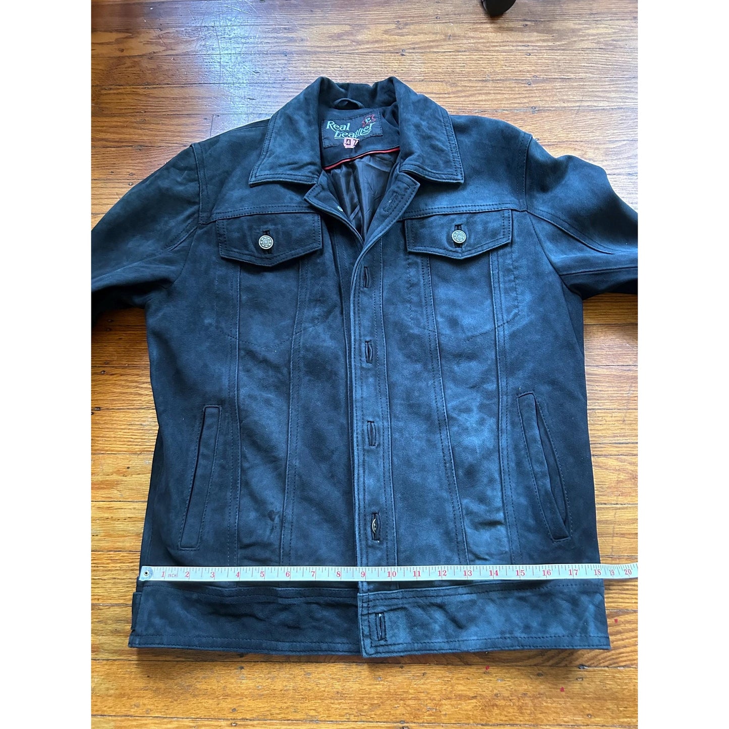 Men's Vintage Black Suede Trucker Jacket, Small