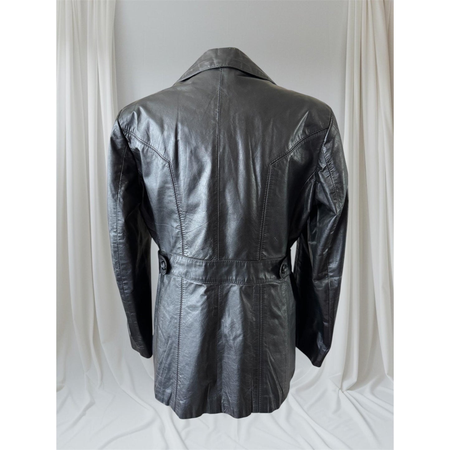 Black Leather Vintage 1970's Women's Trench, Size M