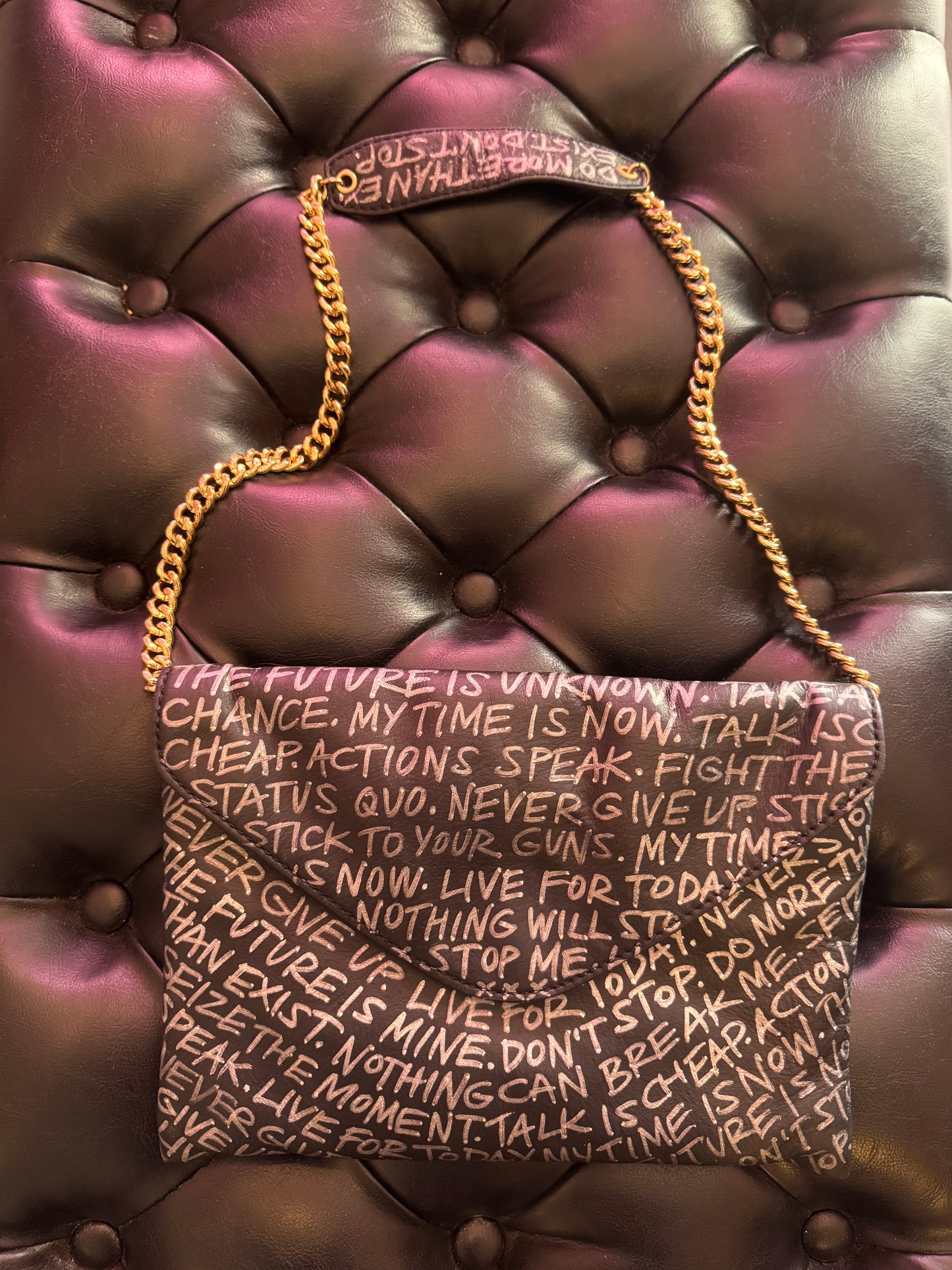 Black Empowering Statement Leather Chain Purse