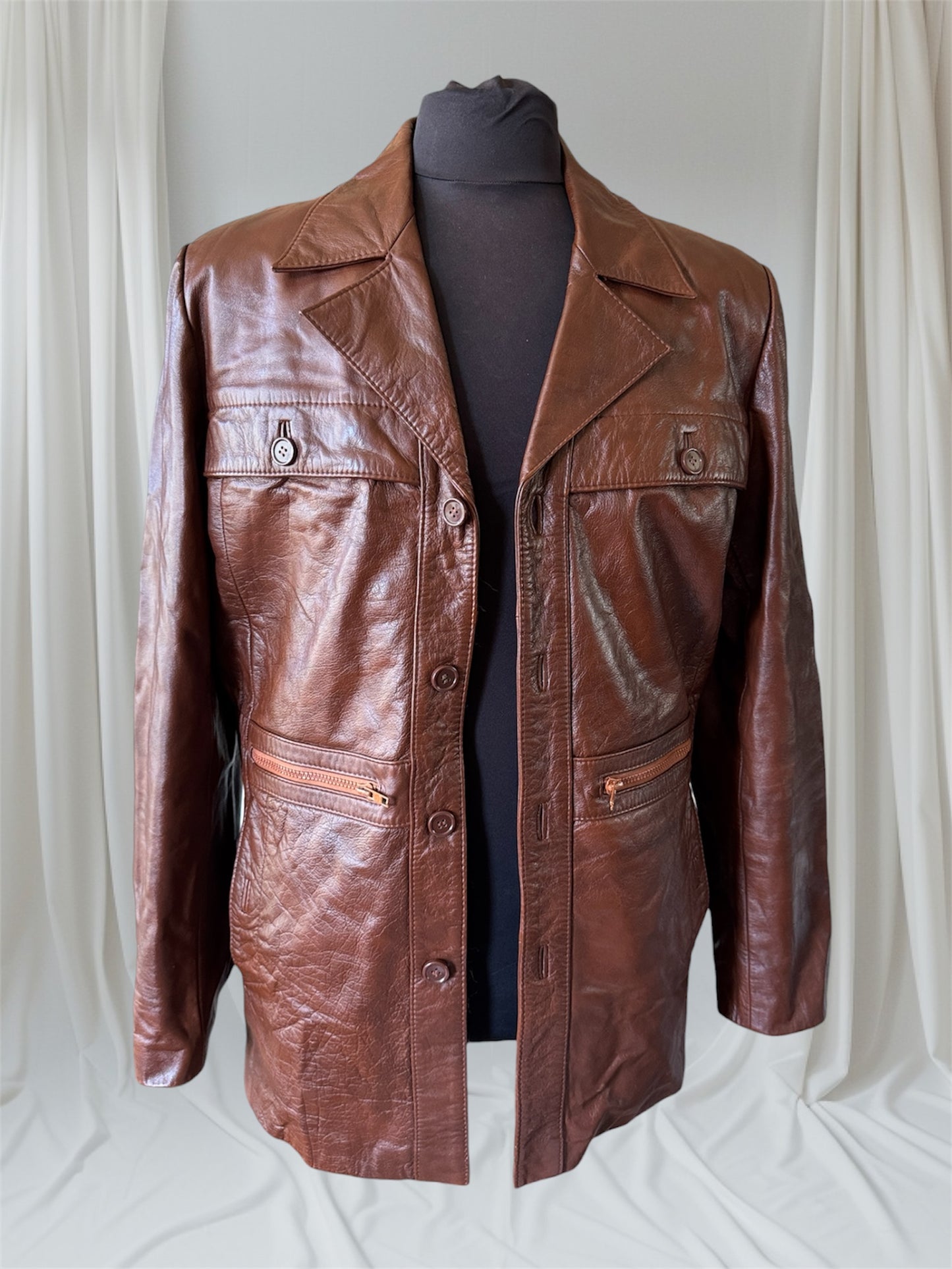 Brown 1970s vintage leather jacket 