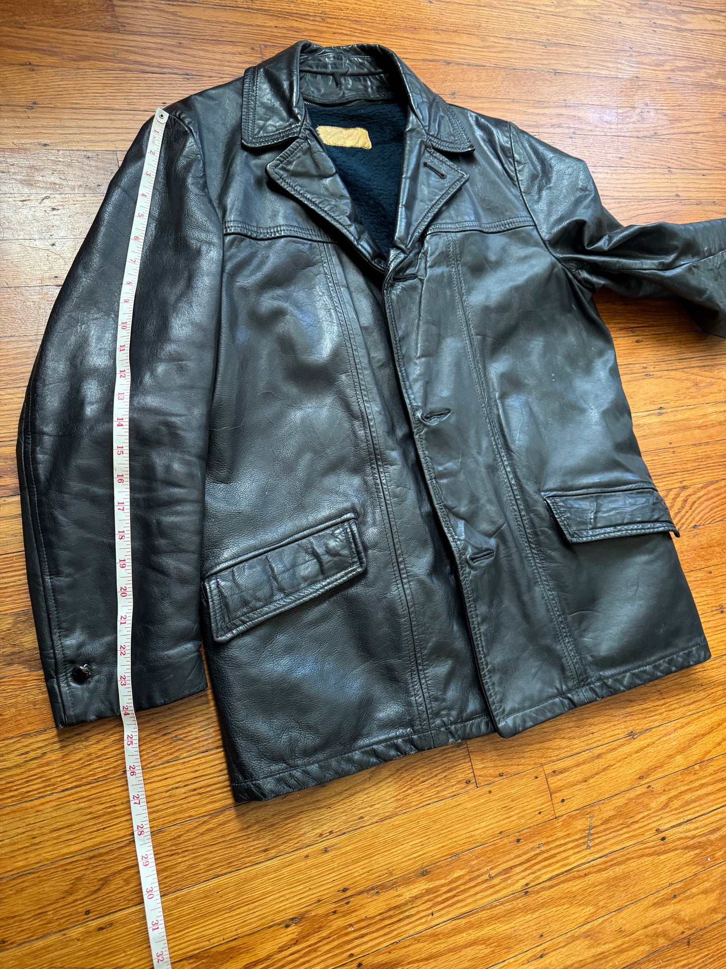 Men's 1970's Leather Blazer Jacket, Large