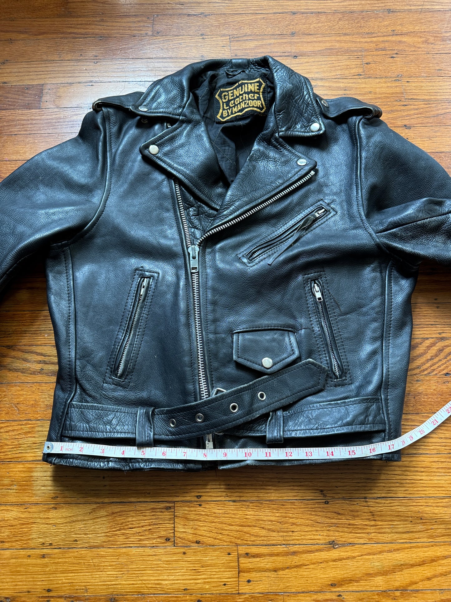 Men's Vintage Black Leather Motorcycle Jacket, 38, M
