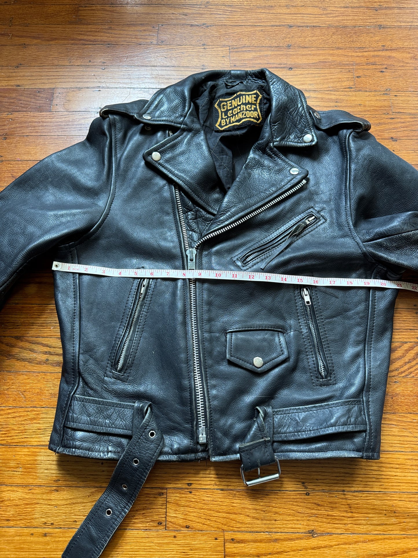 Men's Vintage Black Leather Motorcycle Jacket, 38, M