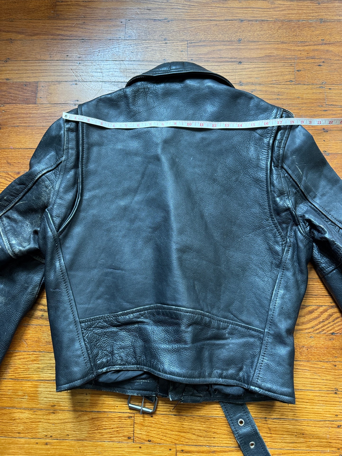 Men's Vintage Black Leather Motorcycle Jacket, 38, M