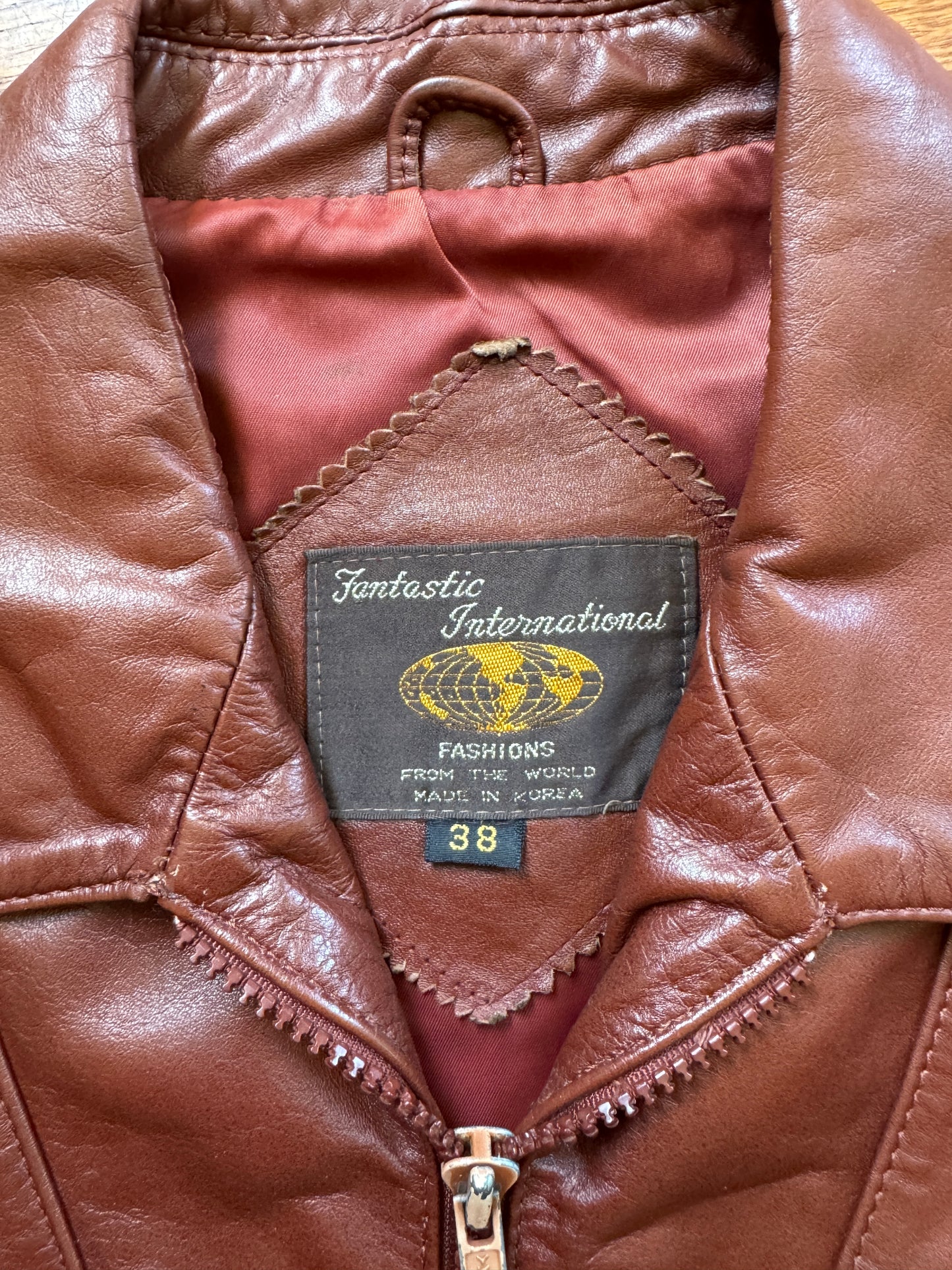 Men's 1970's Brown Vintage Leather Jacket, Large, M 38