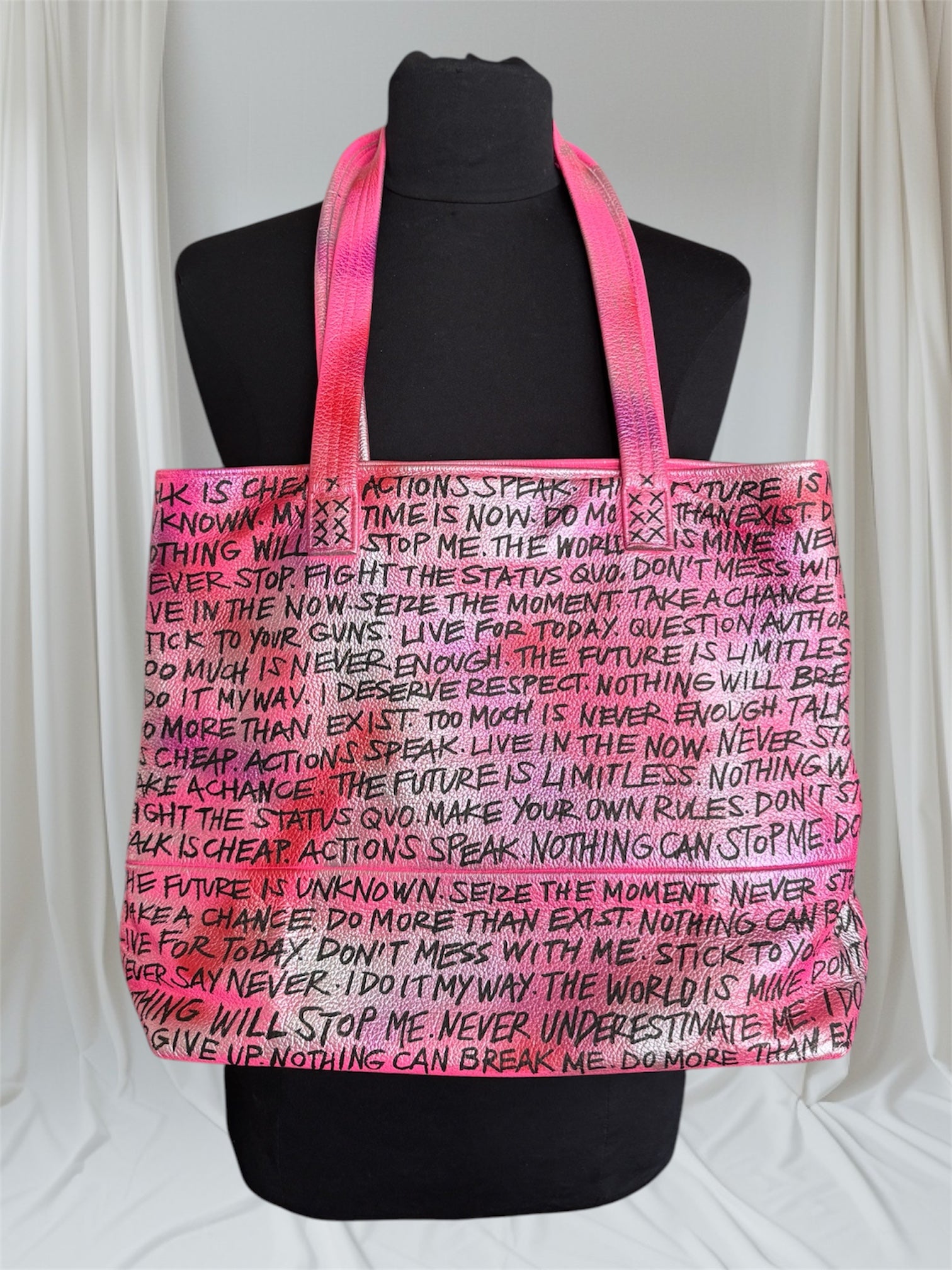 Hot Pink Empowering Statement Leather Tote Bag