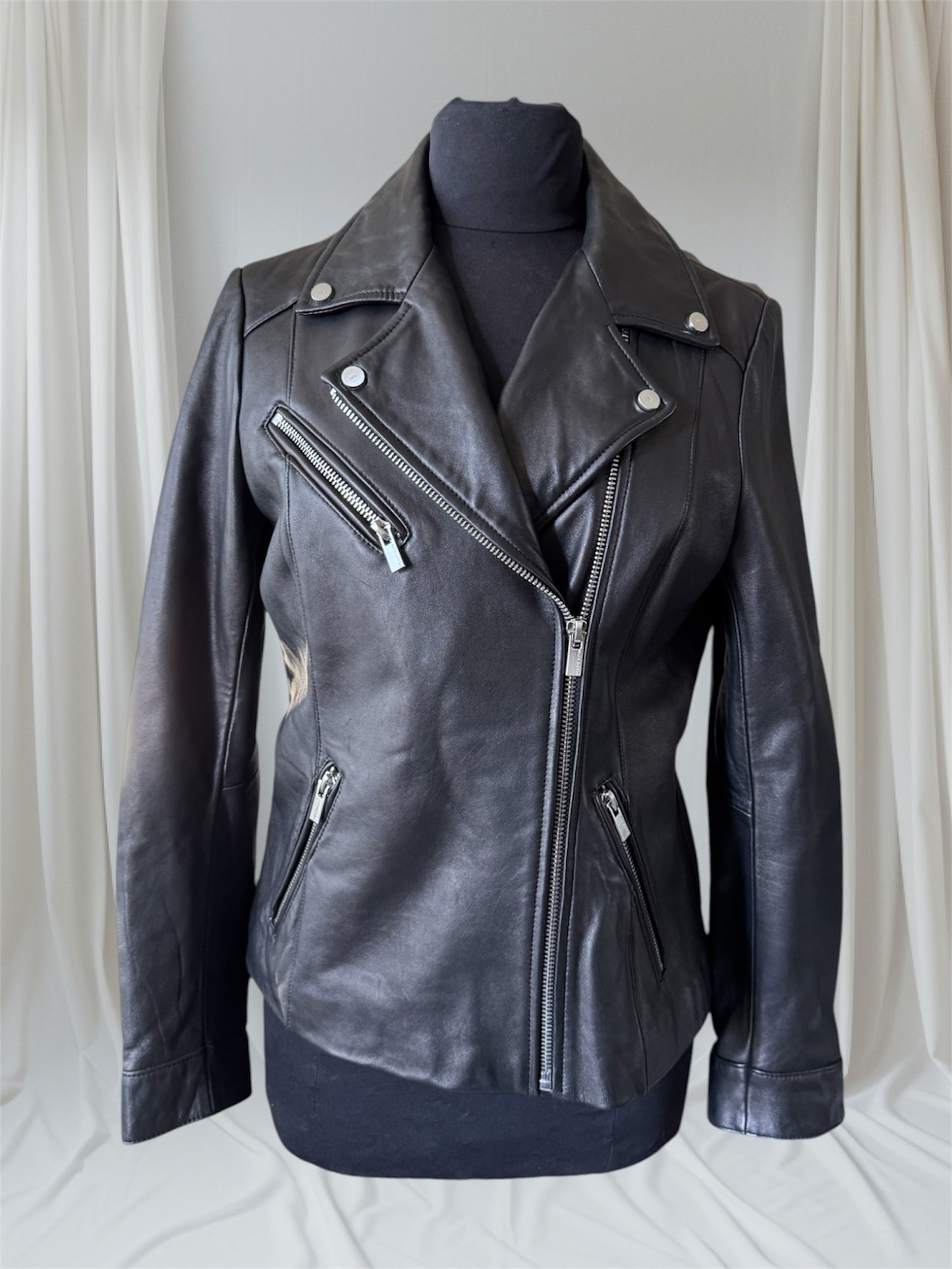 Women's Leather Motorcycle Jacket, Medium