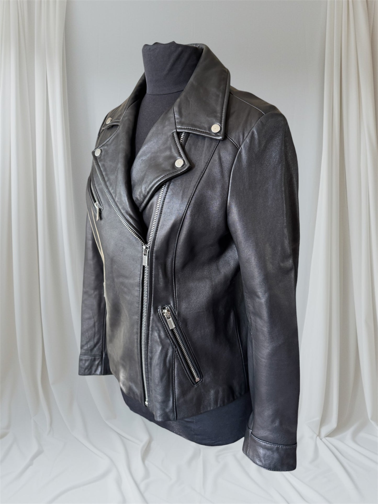 Women's Leather Motorcycle Jacket, Medium