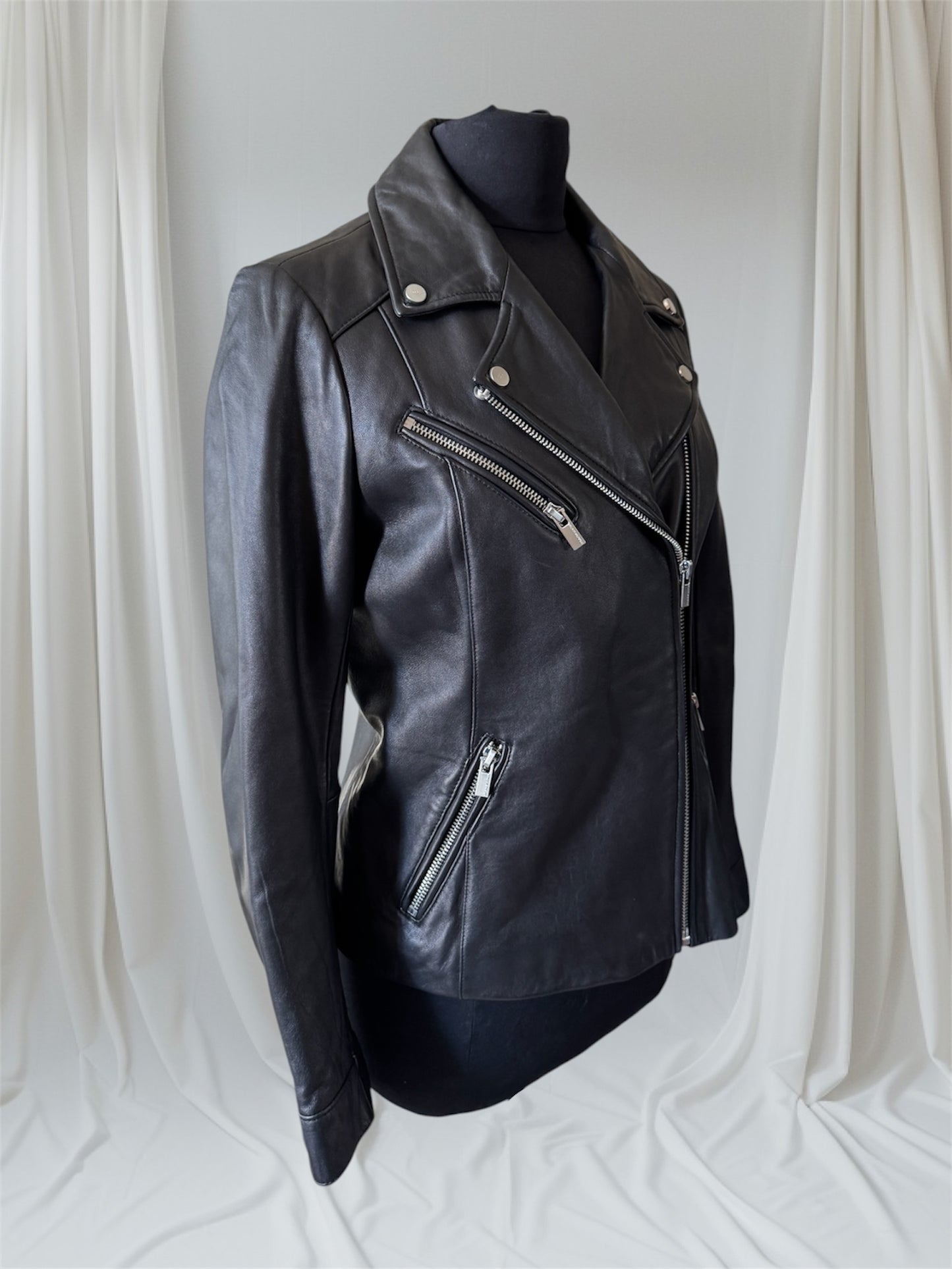 Women's Leather Motorcycle Jacket, Medium