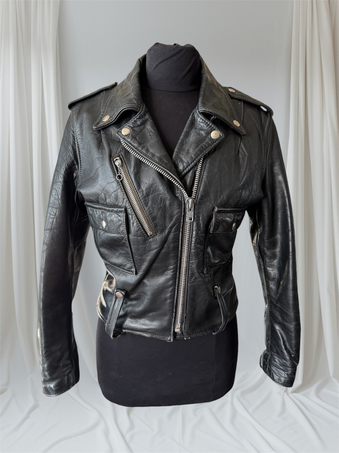 Women's Vintage 1970's Harley Davidson Leather Motorcycle Jacket, Medium