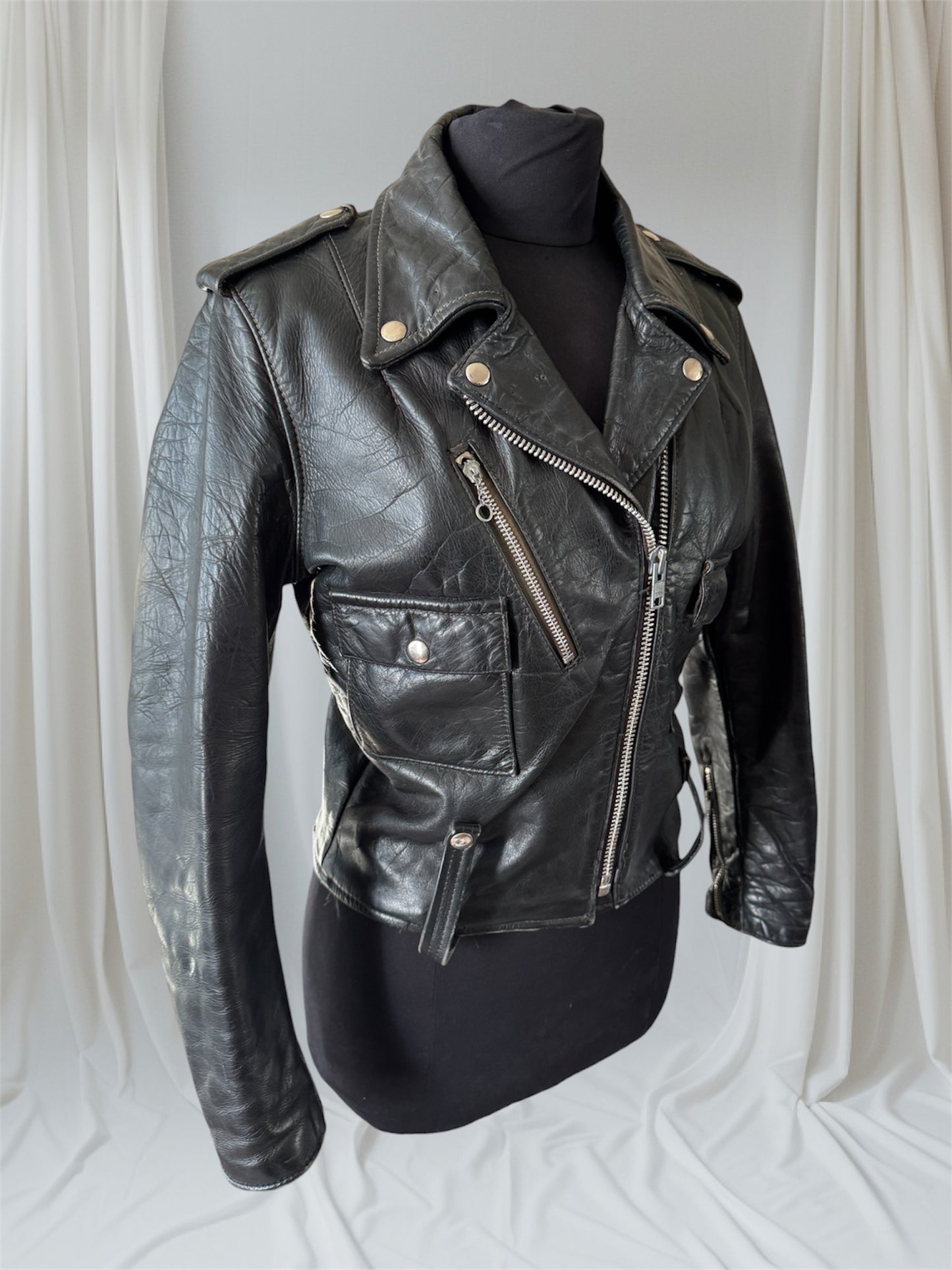Women's Vintage 1970's Harley Davidson Leather Motorcycle Jacket, Medium