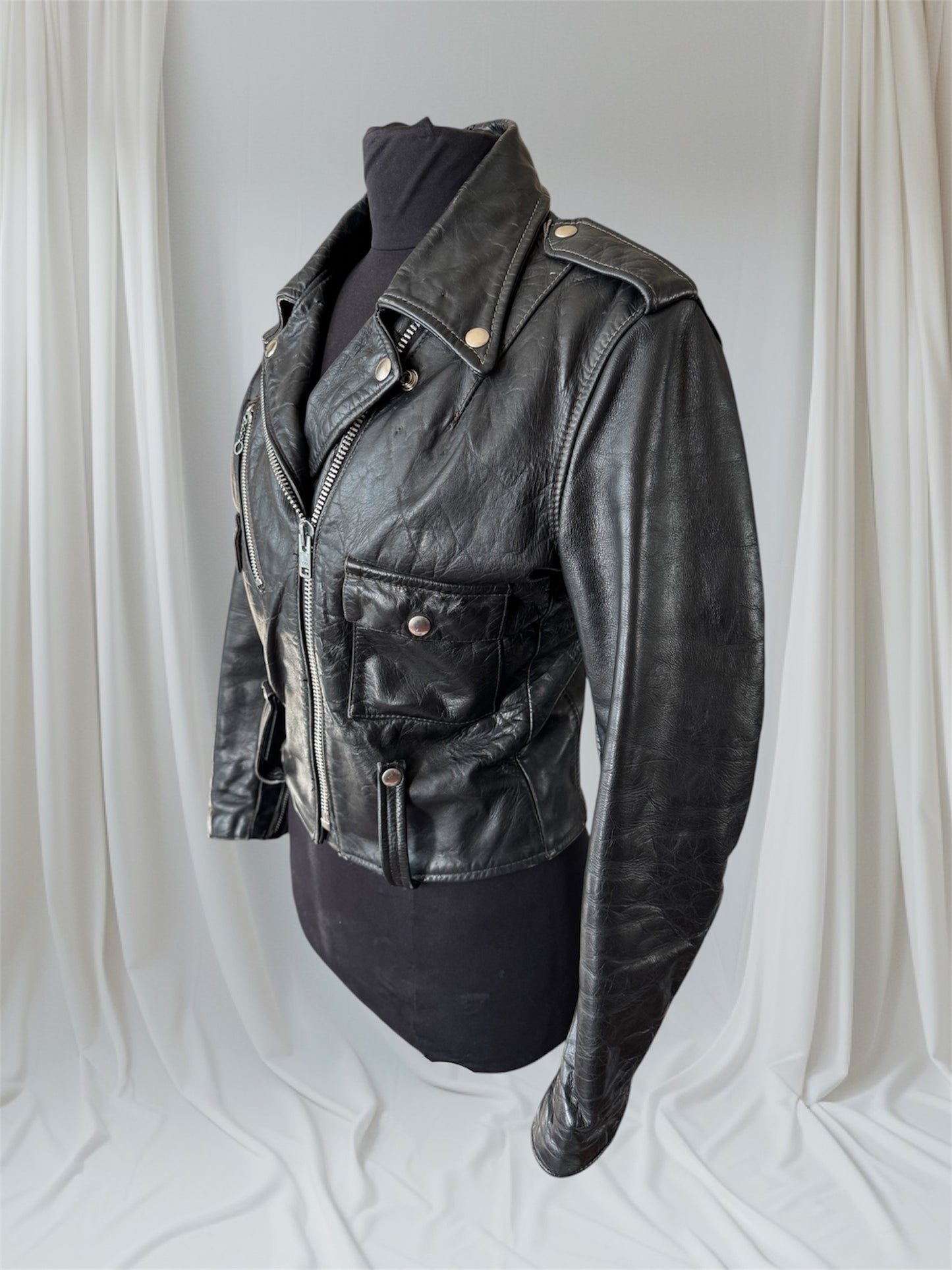 Women's Vintage 1970's Harley Davidson Leather Motorcycle Jacket, Medium