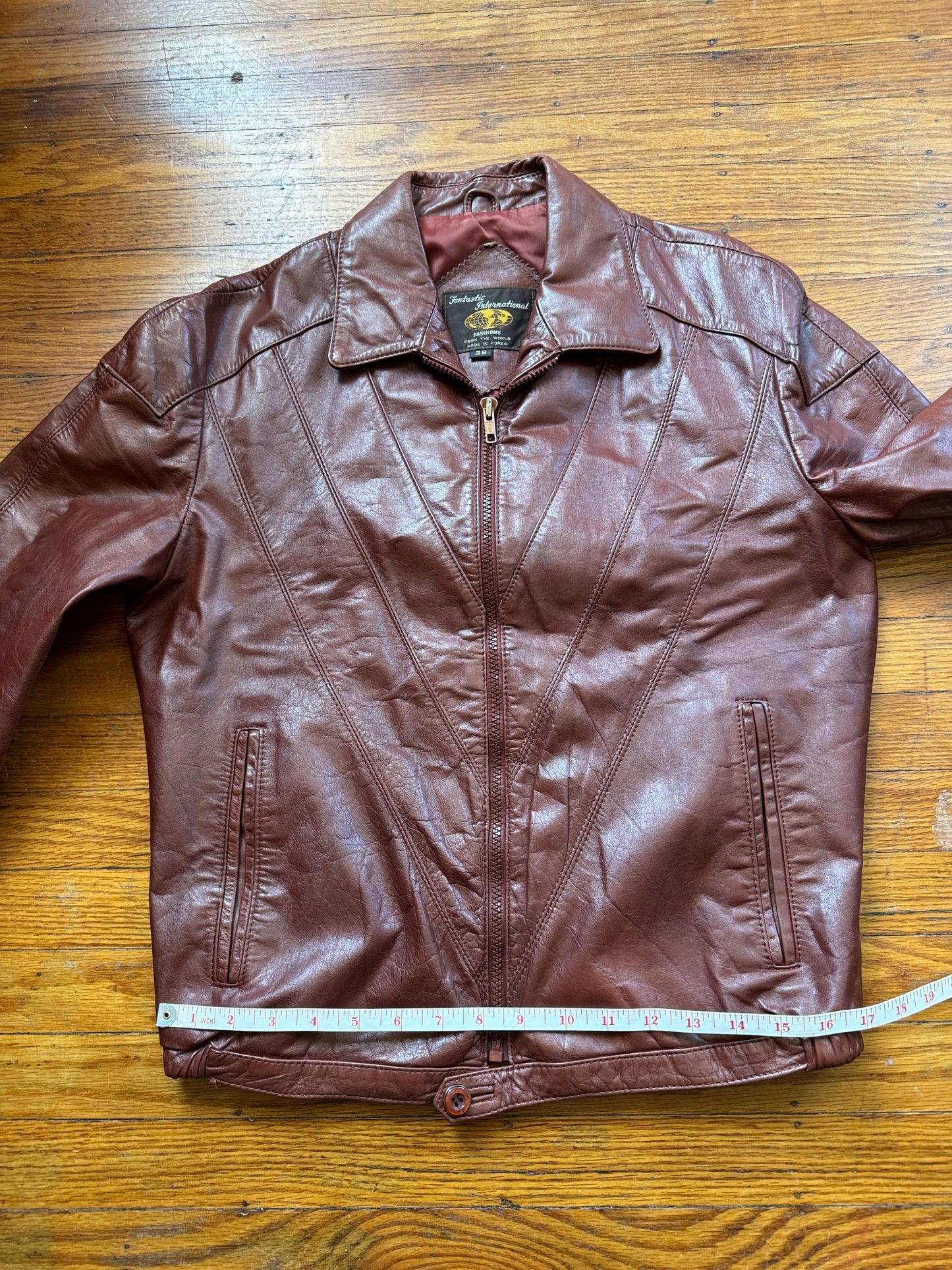Men's 1970's Brown Vintage Leather Jacket, Large, M 38